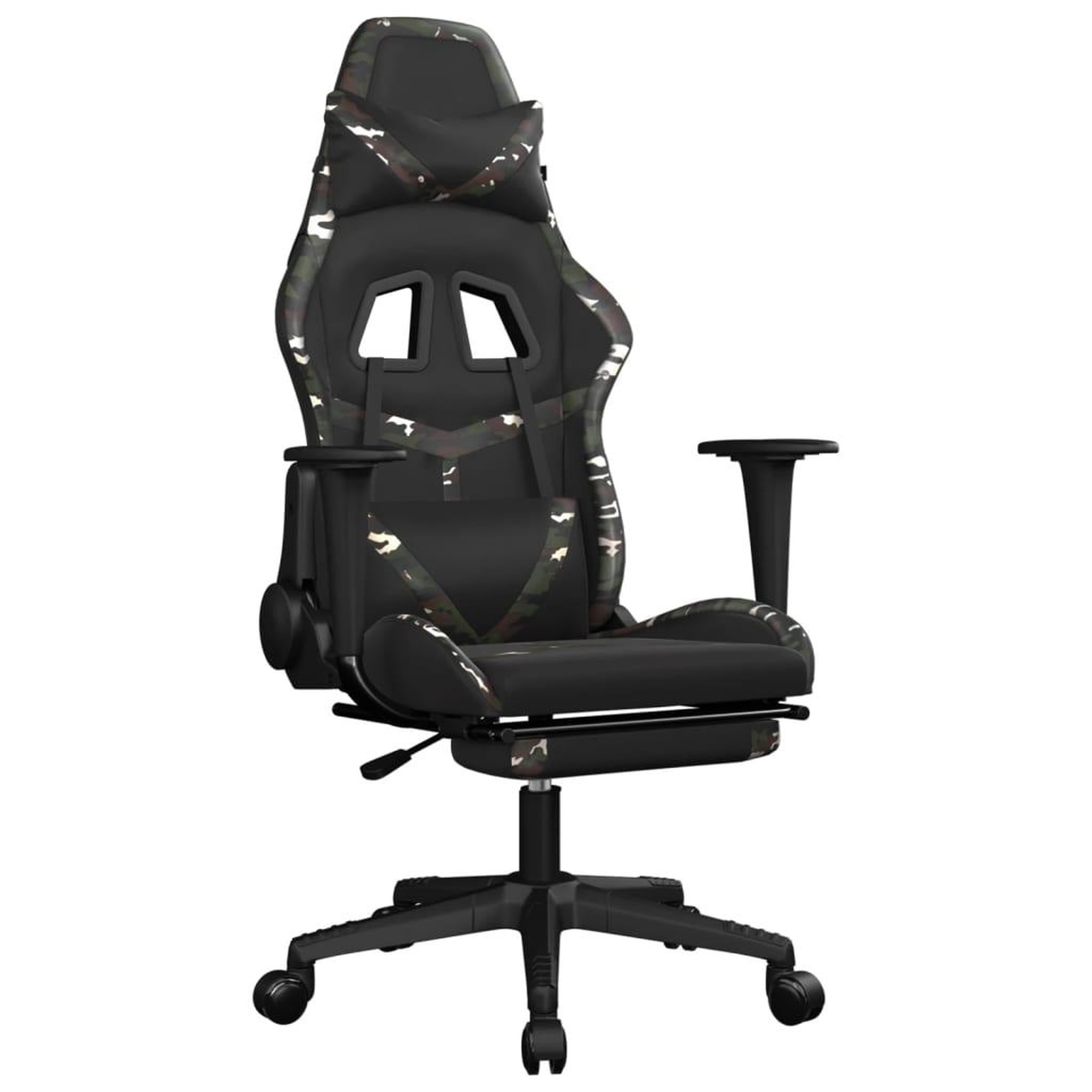 Voir la diapositive 2 : VIDAXL Chaise de jeu avec repose-pied Noir et camouflage Similicuir