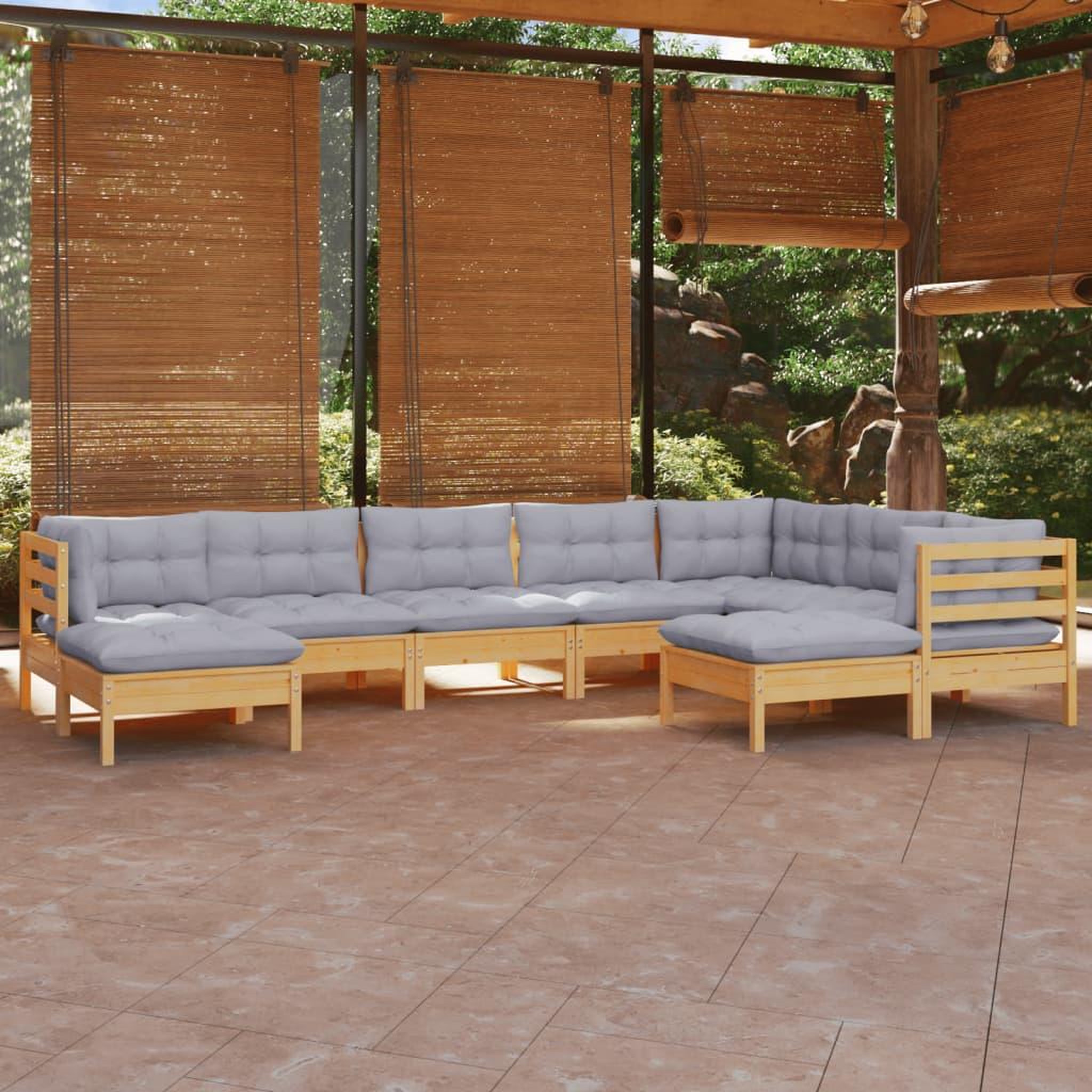 VIDAXL Salon de jardin 9 pcs avec coussins gris bois de pin massif