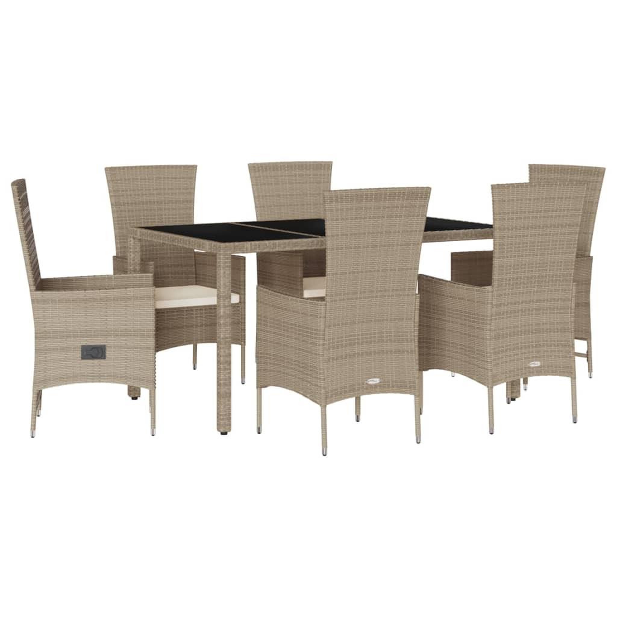 Voir la diapositive 2 : VIDAXL Ensemble a manger de jardin et coussins 7 pcs beige poly rotin
