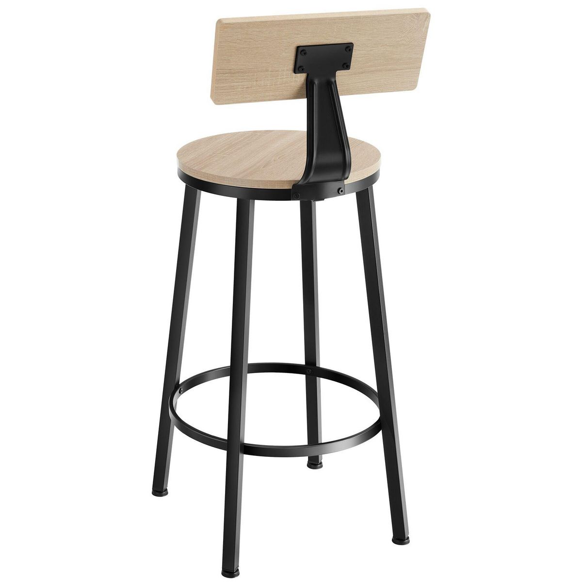 tectake Lot de 2 tabourets de bar avec grands dossiers confortables Bois clair industriel, Chêne Sonoma