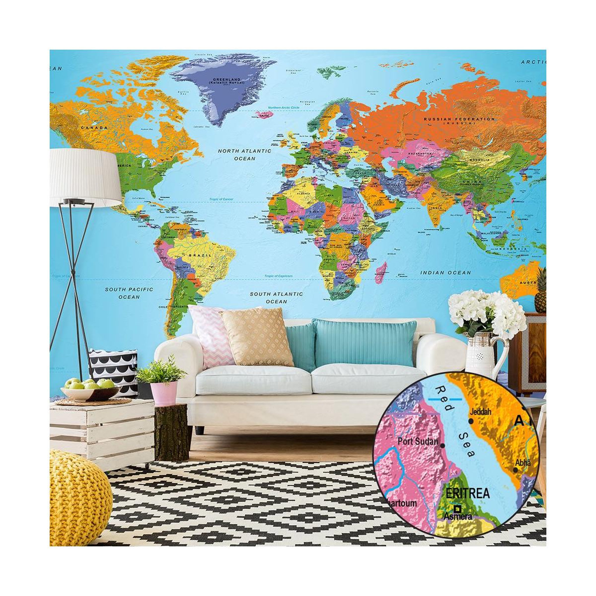 Paris Prix Papier peint xxl  world map : colourful geography ii  280x500cm