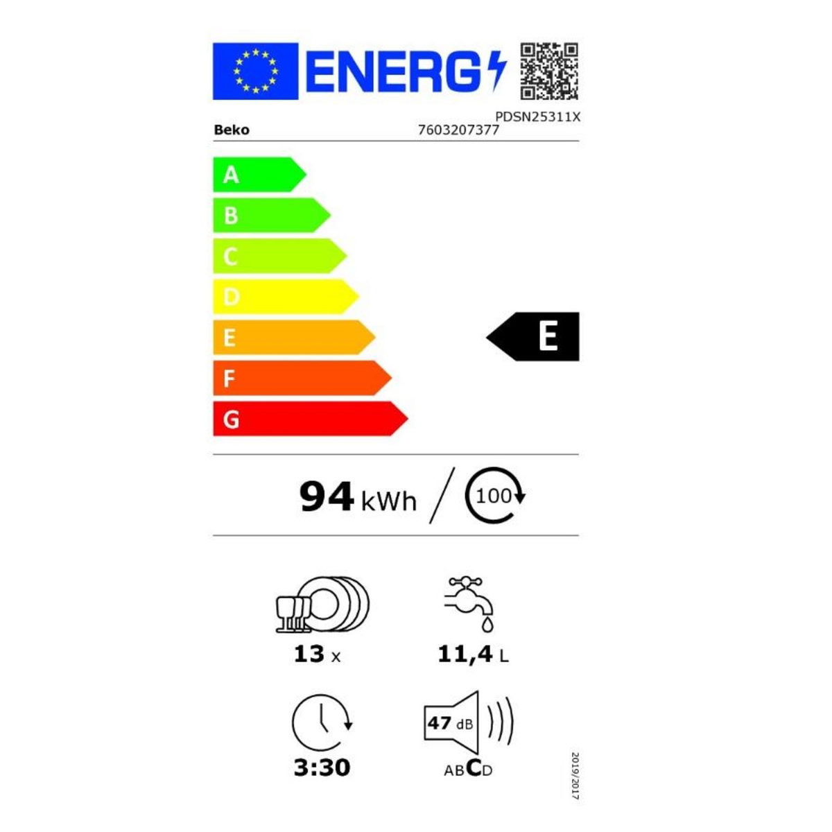 Beko Lave-vaisselle 60cm 13 couverts 47db intégrable avec bandeau - PDSN25311X