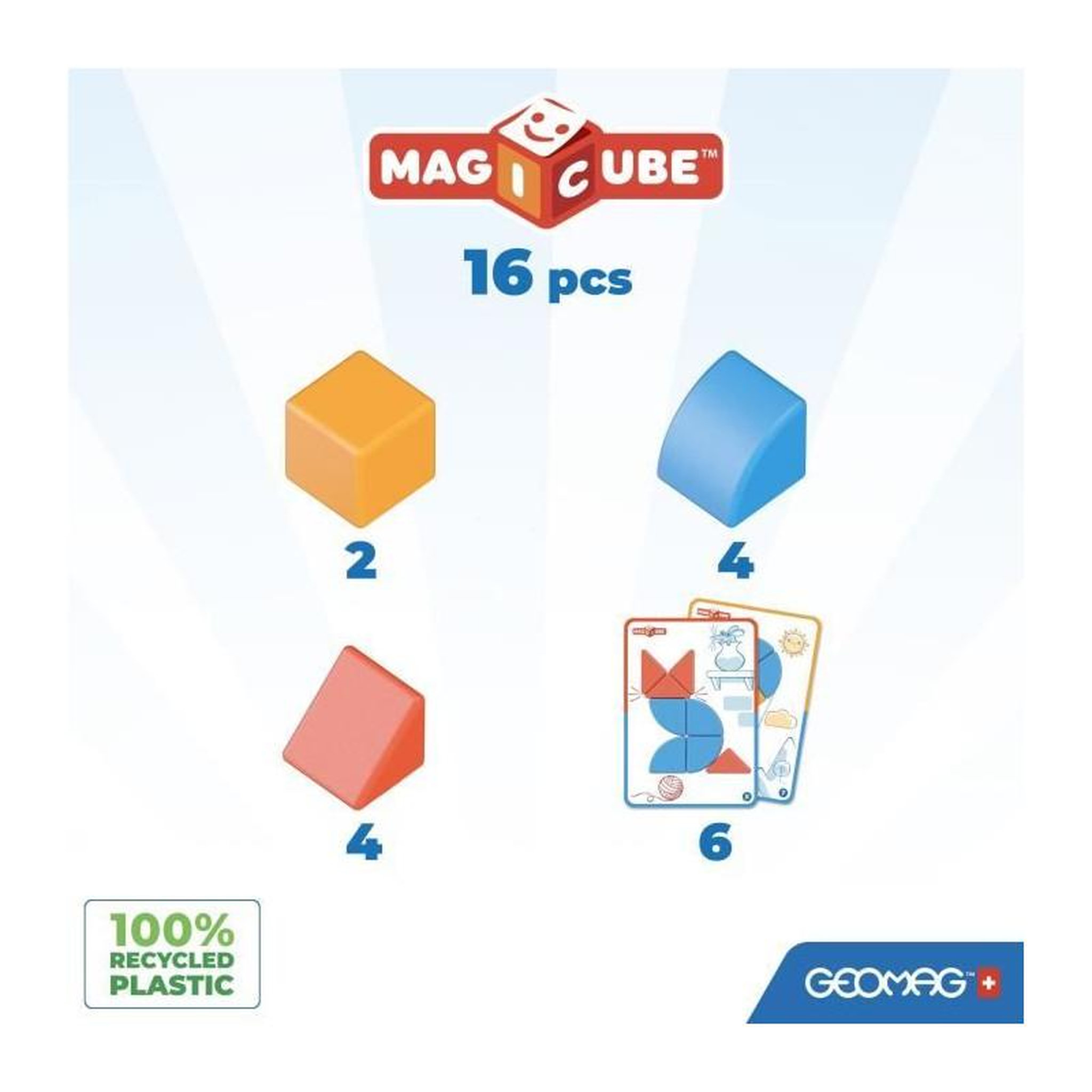 Voir la diapositive 2 : Geomag Blocs magnétiques - GEOMAG - Magicube Blocks & Cards - 16 pieces - Éducatif - Plastique recyclé