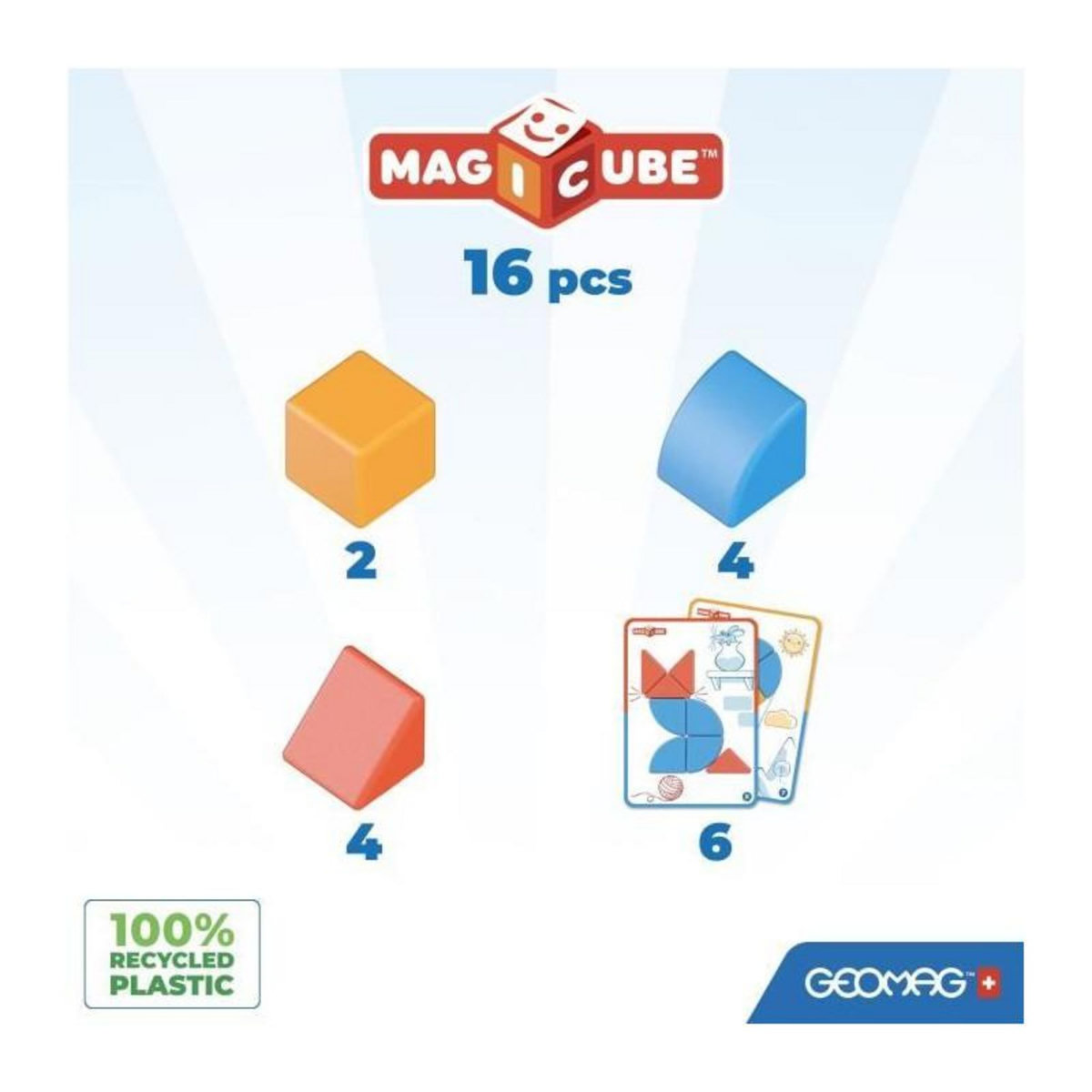 Geomag Blocs magnétiques - GEOMAG - Magicube Blocks & Cards - 16 pieces - Éducatif - Plastique recyclé