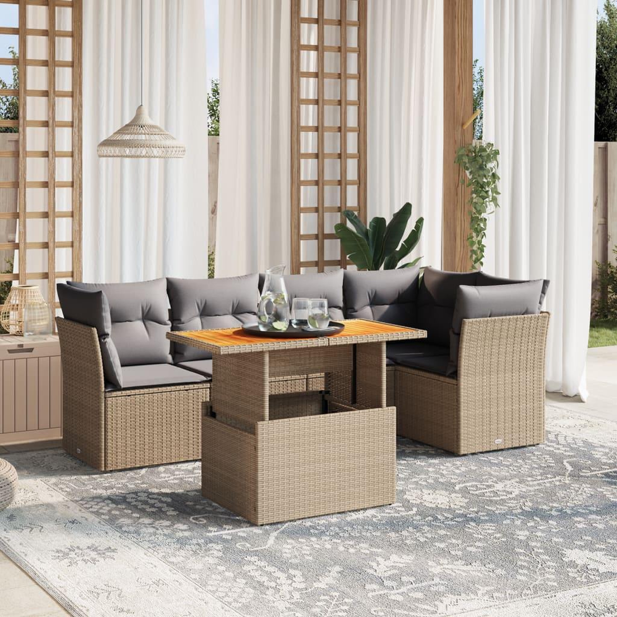 VIDAXL Salon de jardin avec coussins 5 pcs beige resine tressee