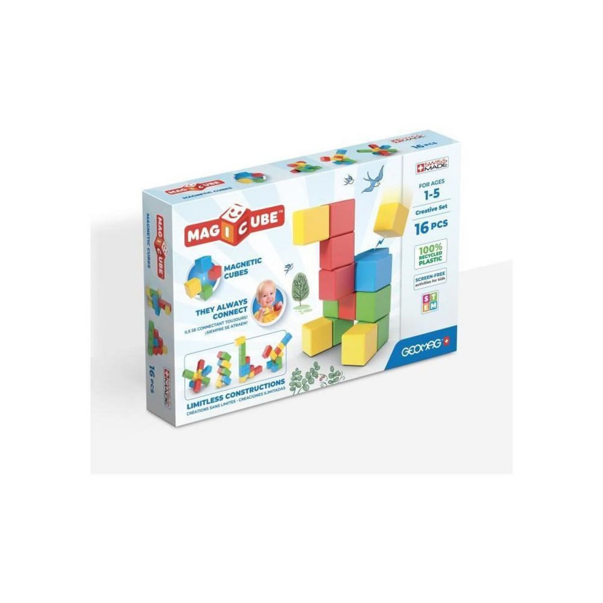 Geomag Blocs magnétiques - GEOMAG - Set créatif - 16 pieces - Éducatif - Plastique recyclé - Des 12 mois