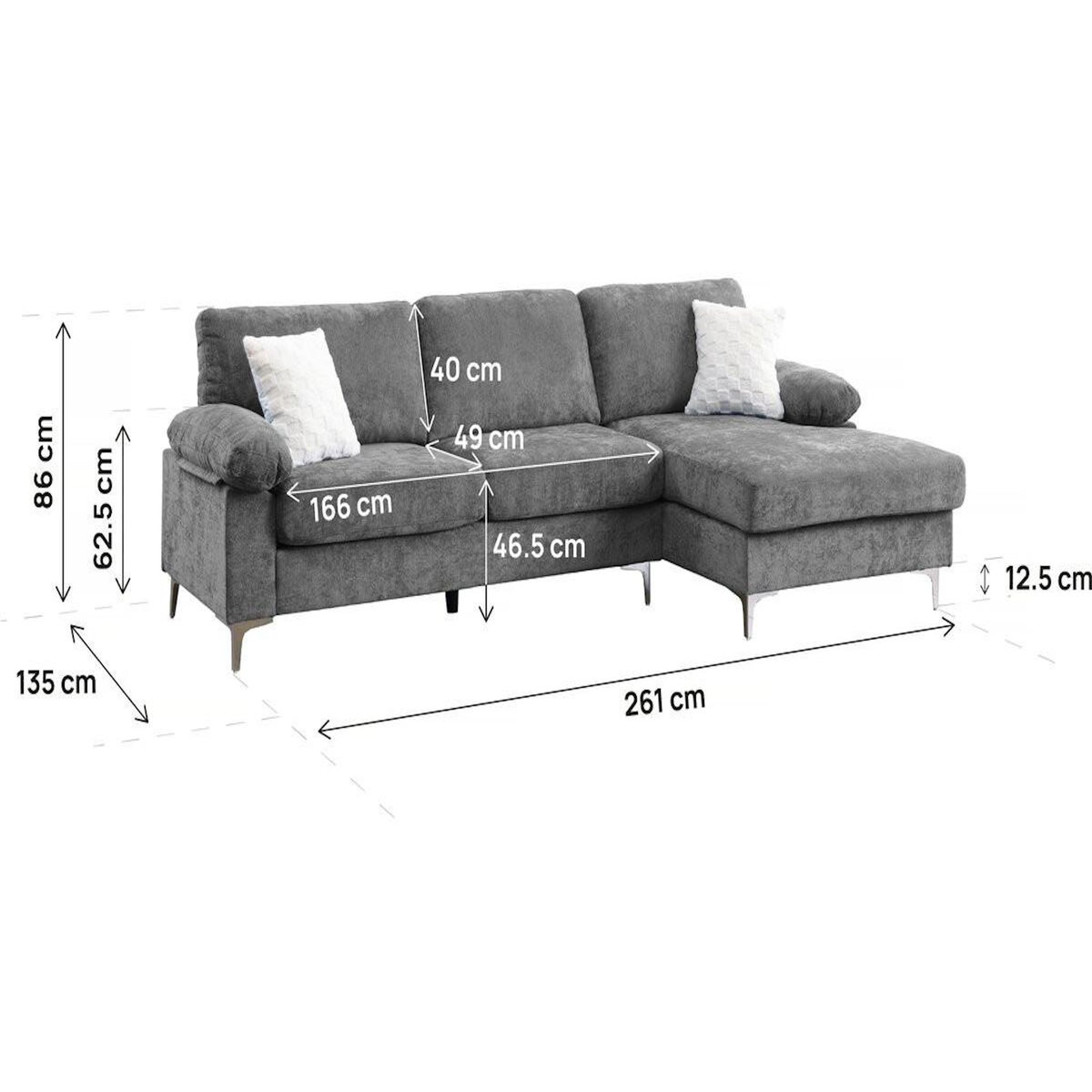 Habitat et Jardin Canapé d'angle droit en tissu chenille  Jade  - 3 places - Gris clair