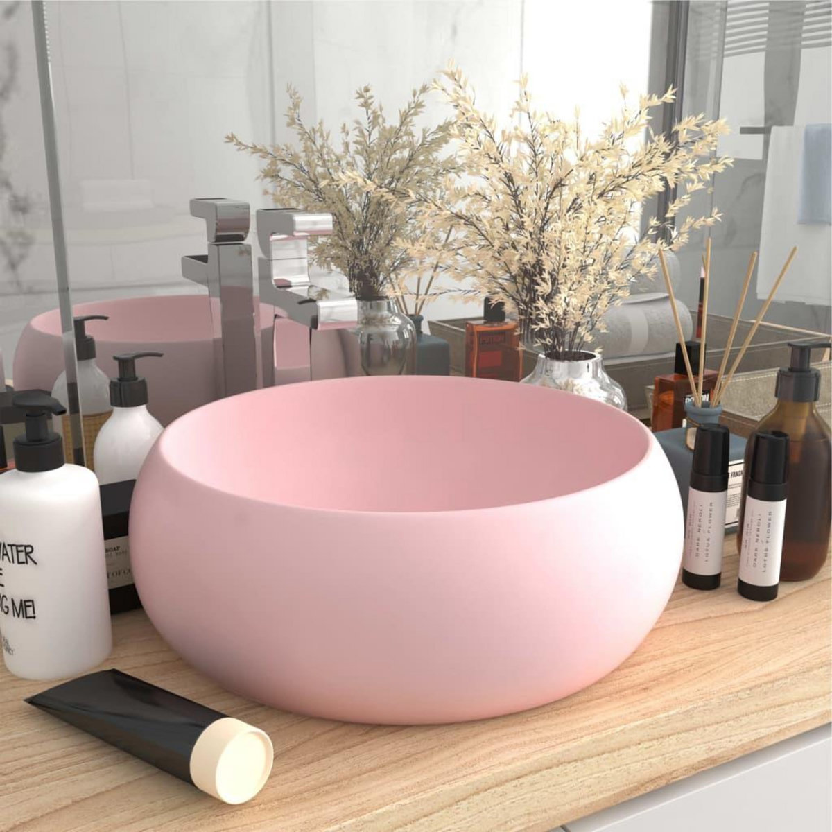 VIDAXL Lavabo rond de luxe Rose mat 40x15 cm Ceramique