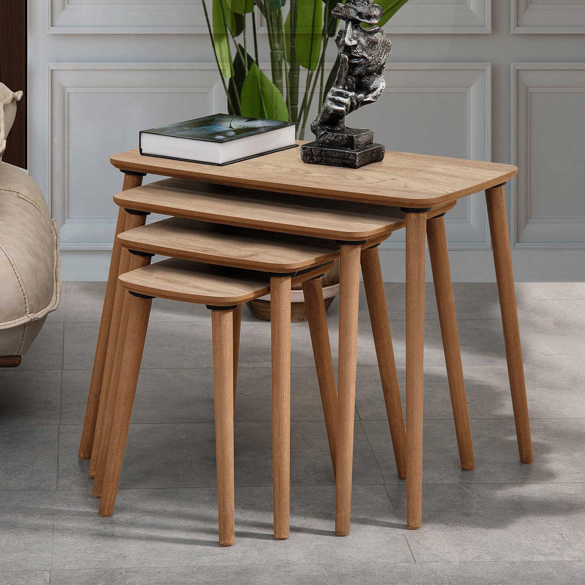 Voir la diapositive 2 : Habitat et Jardin Table gigogne (4 pièces) en bois  luci  70 x 40 x 55 cm - chêne