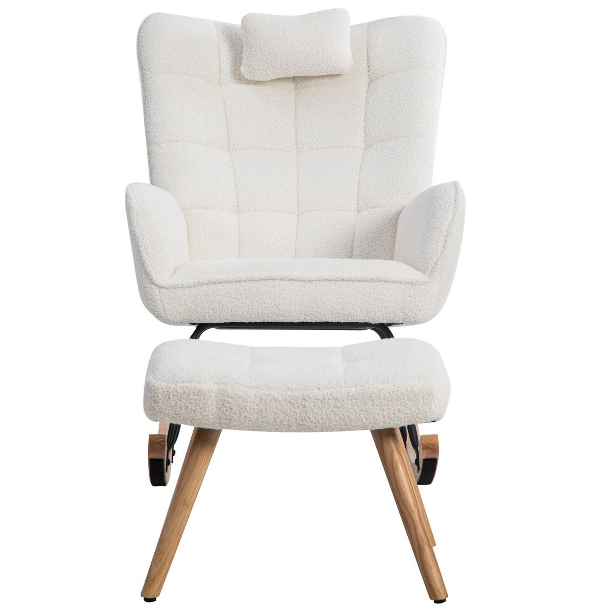 MERAX Rocking-chair Fauteuil à Bascule Avec 1 Repose-pieds Et 1 Oreiller Blanc