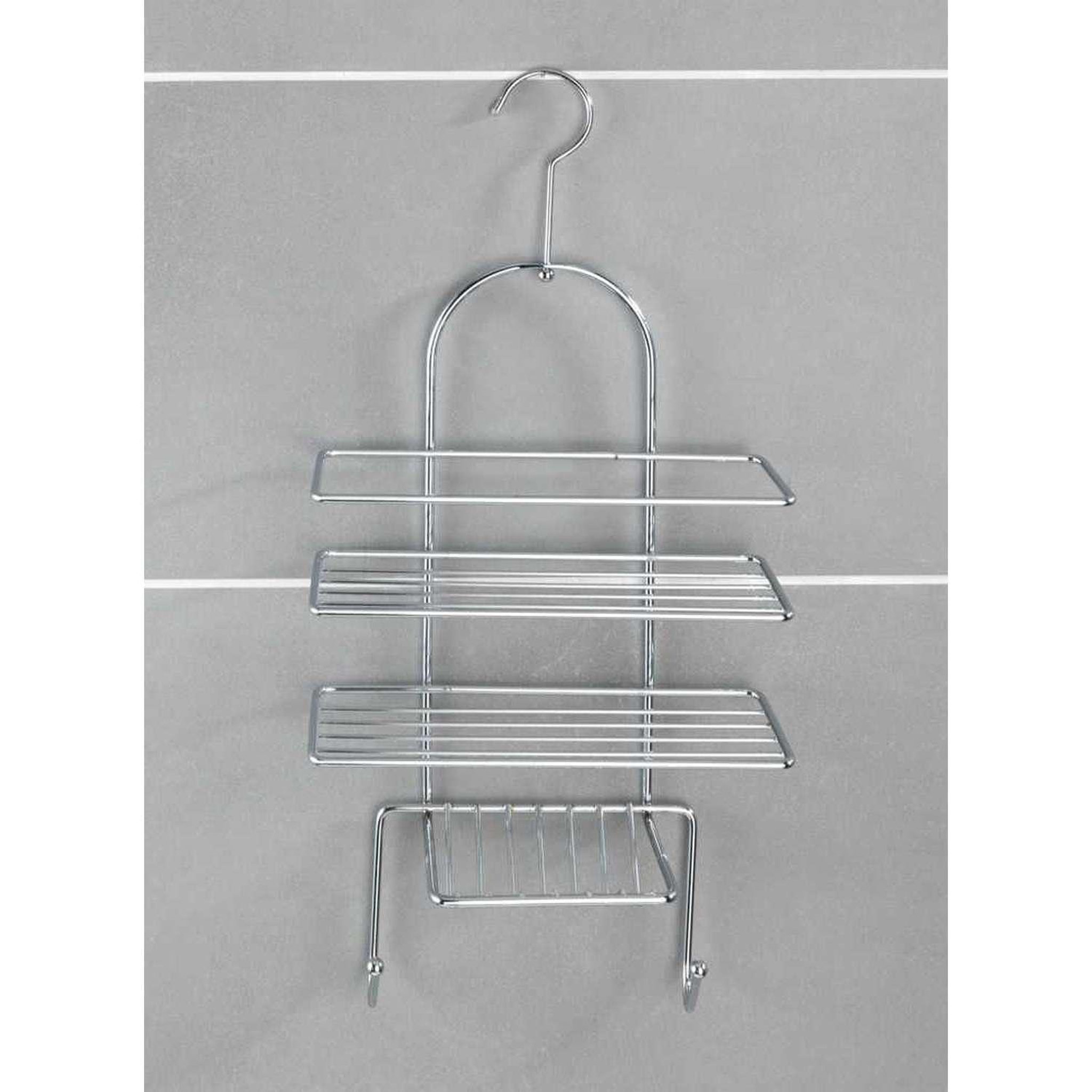Voir la diapositive 2 : Wenko Serviteur de douche 3 tablettes et 2 crochets en métal - argent