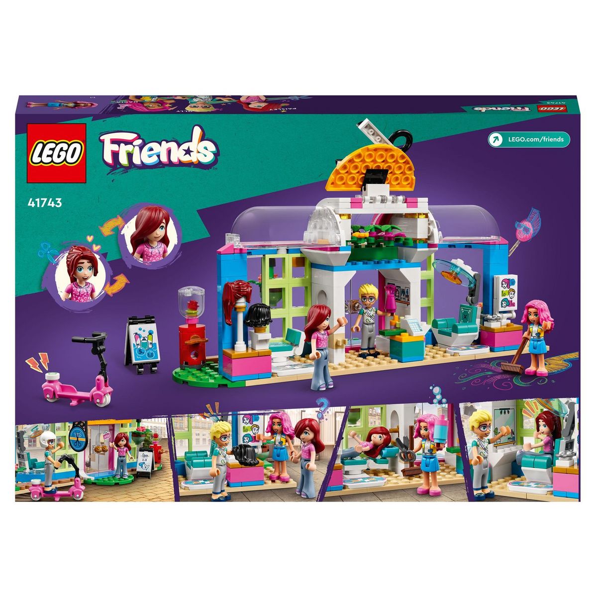LEGO Friends 41743 Le salon de coiffure, Jouet de Coiffure avec Mini-Poupées 2023 Paisley & Olly, Cheveux et Visage Interchangeables