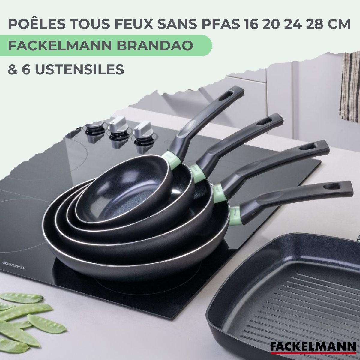 Fackelmann Ensemble de 4 poêles de 16 20 24 et 28 cm et 6 ustensiles Fackelmann Brandao