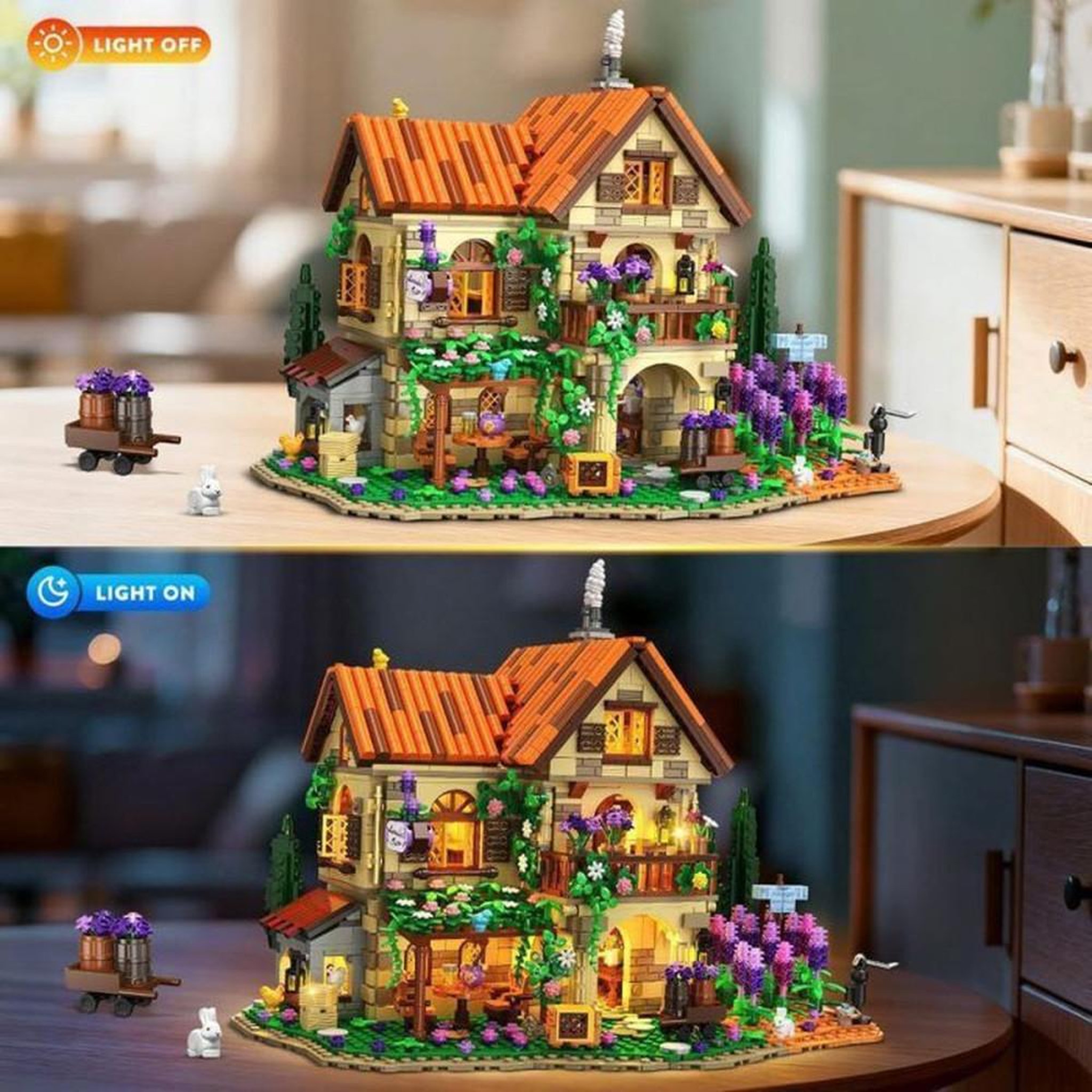 Voir la diapositive 3 : Coffret maison romantique violet Lavande Manor INSOON à 2 LED, 1960 pièces, modèle traditionnel en ABS, 3 étages, convient dès 12 ans