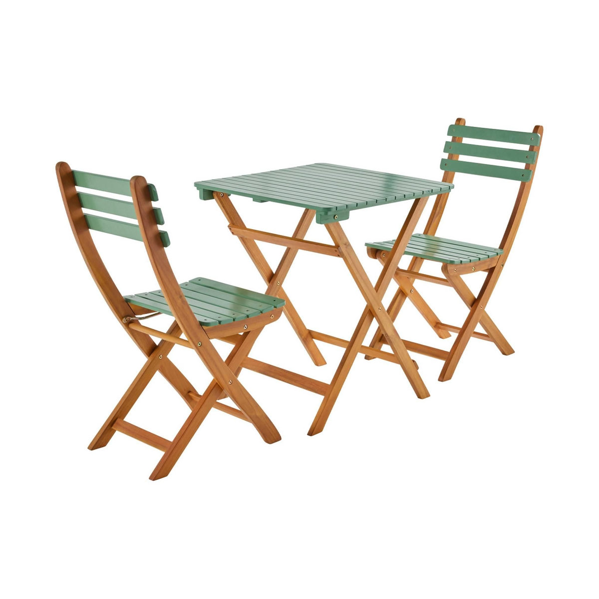 SWEEEK Table de jardin pliante bois d'acacia + 2 assises vert de gris HILORA . table carrée