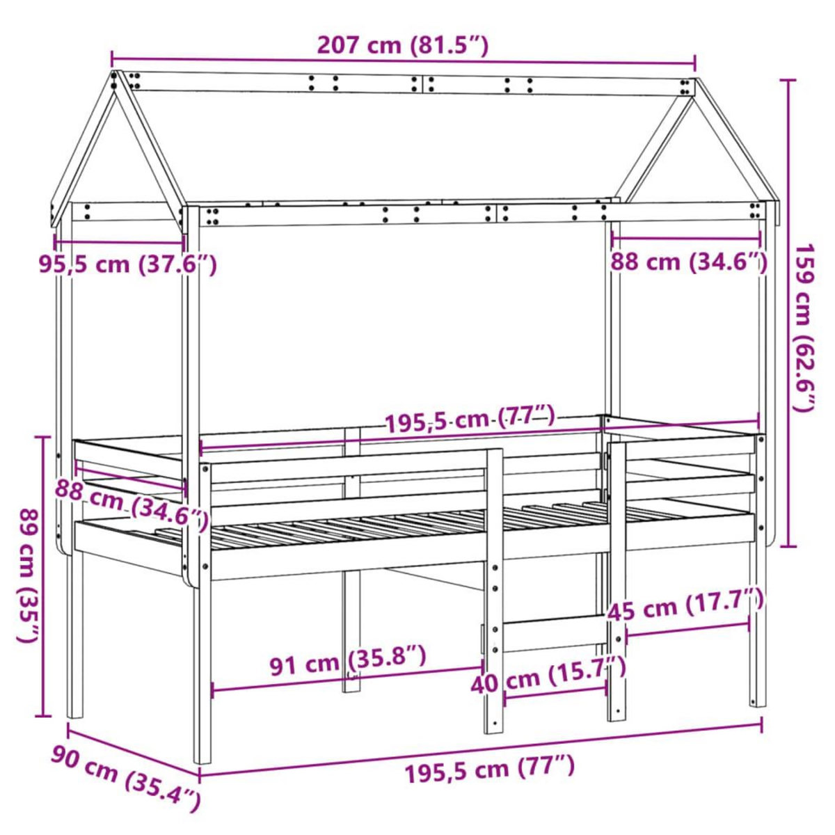 VIDAXL Lit haut sans matelas blanc 90x190 cm bois de pin massif