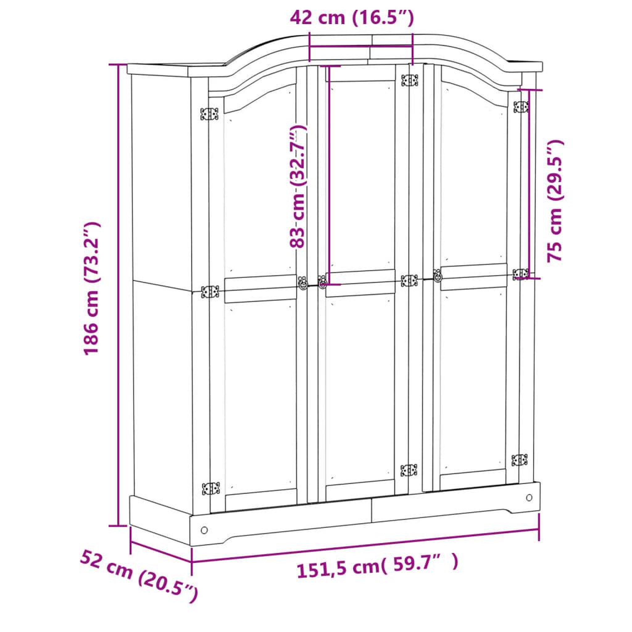 Voir la diapositive 6 : VIDAXL Garde-robe  151,5x52x186 cm bois de pin massif