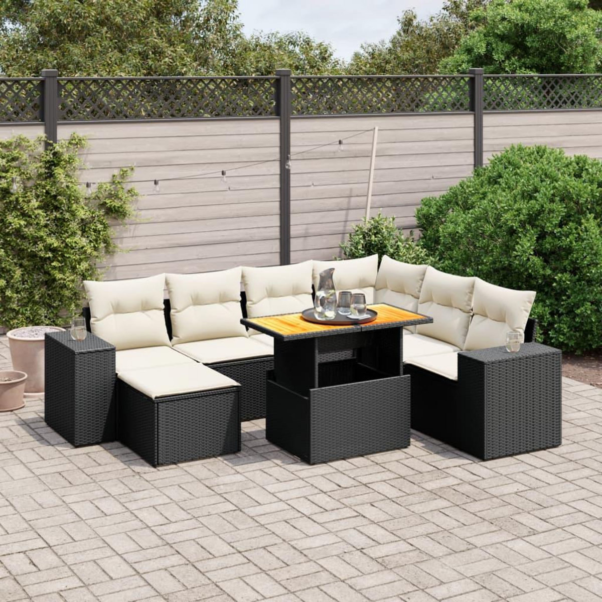 VIDAXL Salon de jardin 8 pcs avec coussins noir resine tressee