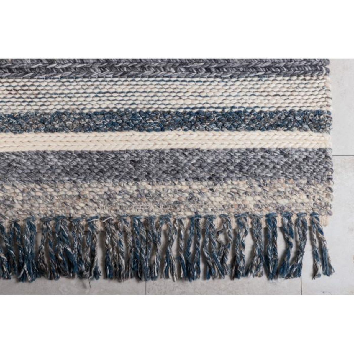 Paris Prix Tapis Déco en Laine  Agra  170x240cm Bleu