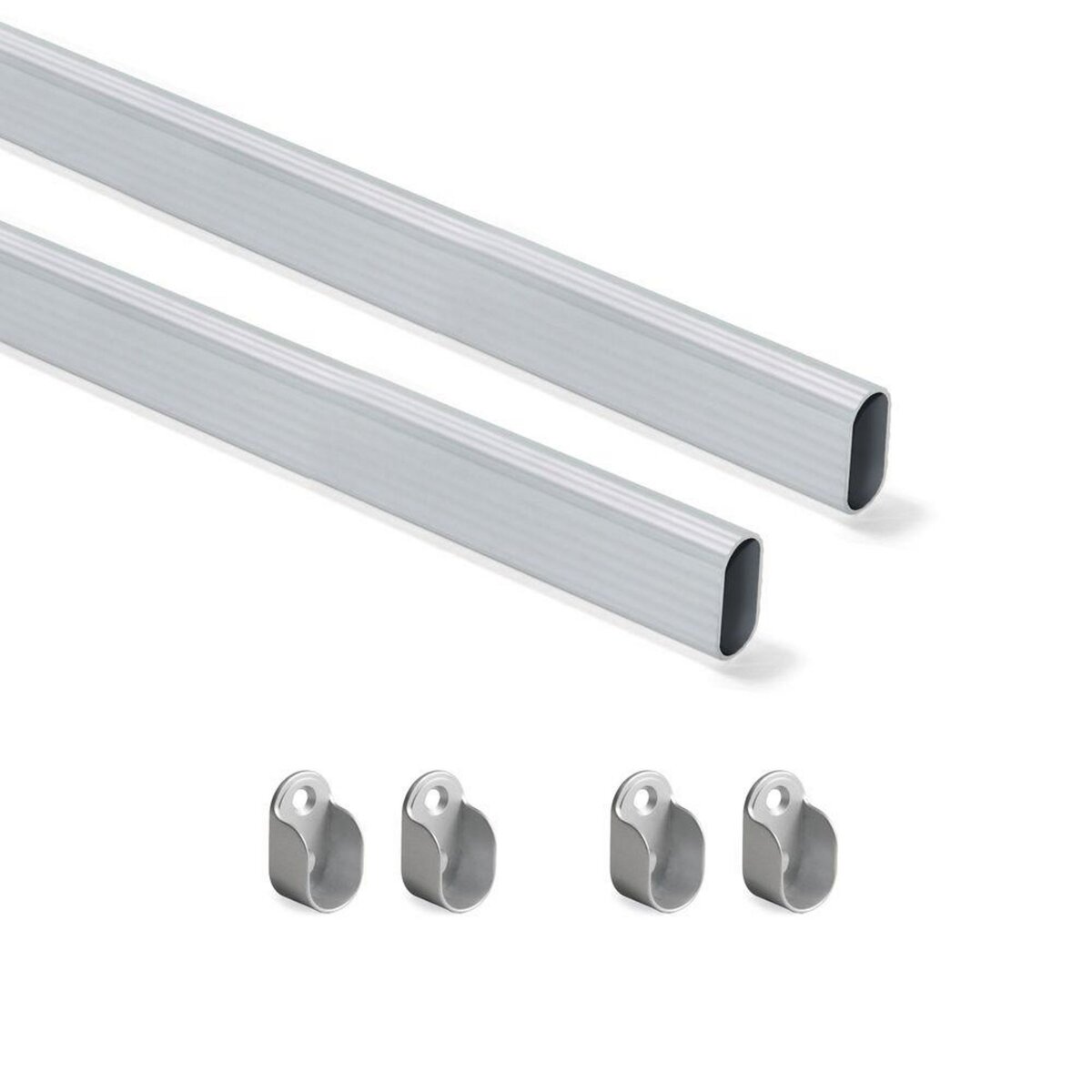 EMUCA SRL Kit tube de penderie 30x15 mm aluminium, L 750 mm, Anodisé mat