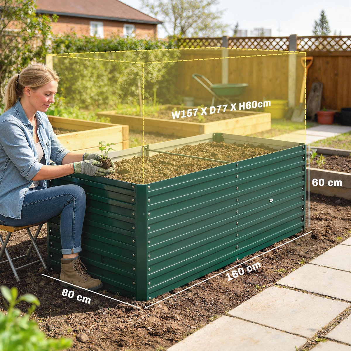 OUTSUNNY Carré potager jardinière dim. 160L x 80l x 60H cm tôle d'acier ondulée vert