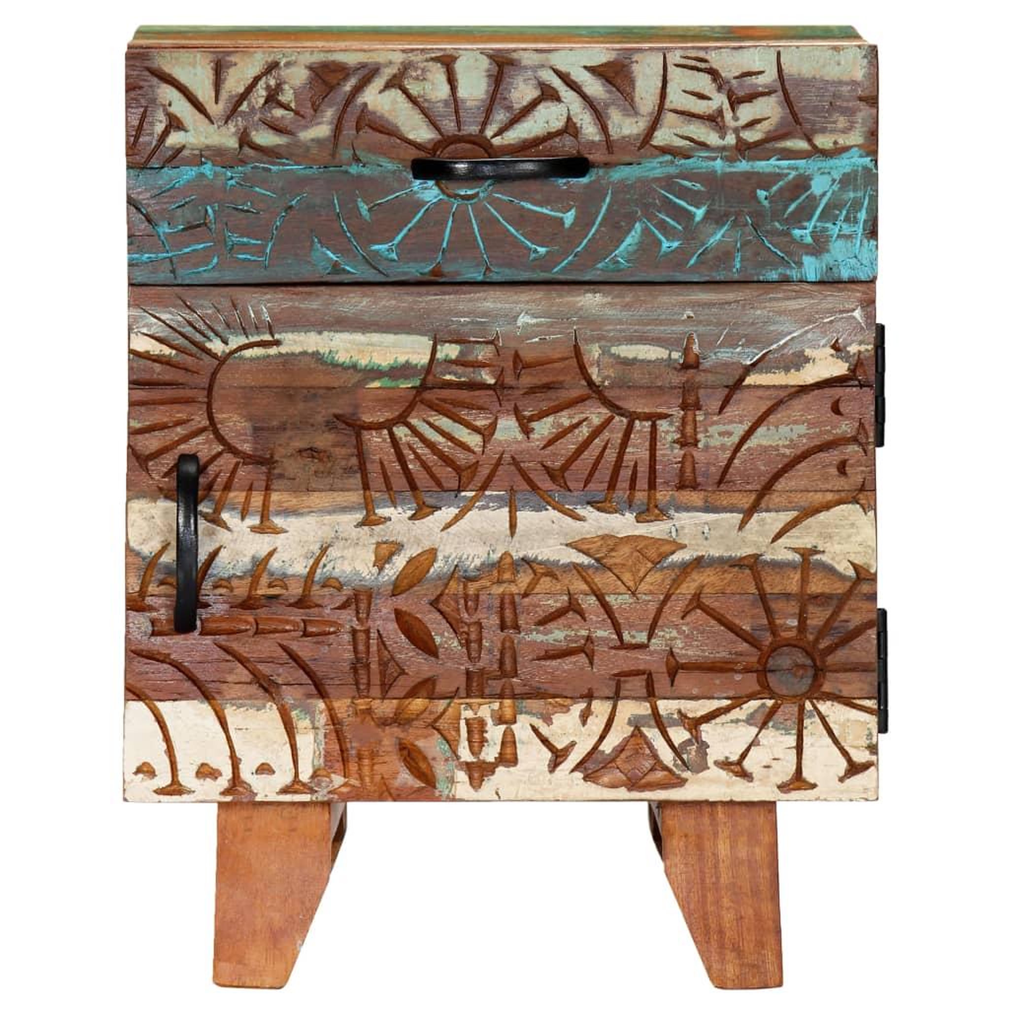 Voir la diapositive 3 : VIDAXL Table de chevet sculptee a la main 40x30x50cm bois recuperation