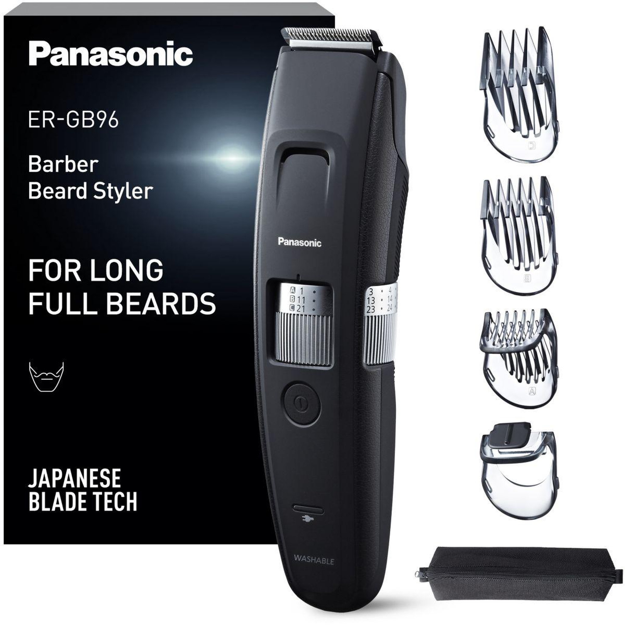 PANASONIC Tondeuse barbe er-gb96-k503, molette réglable, 58 hauteurs de coupe, précision 0,5 mm, autonomie 50 mn