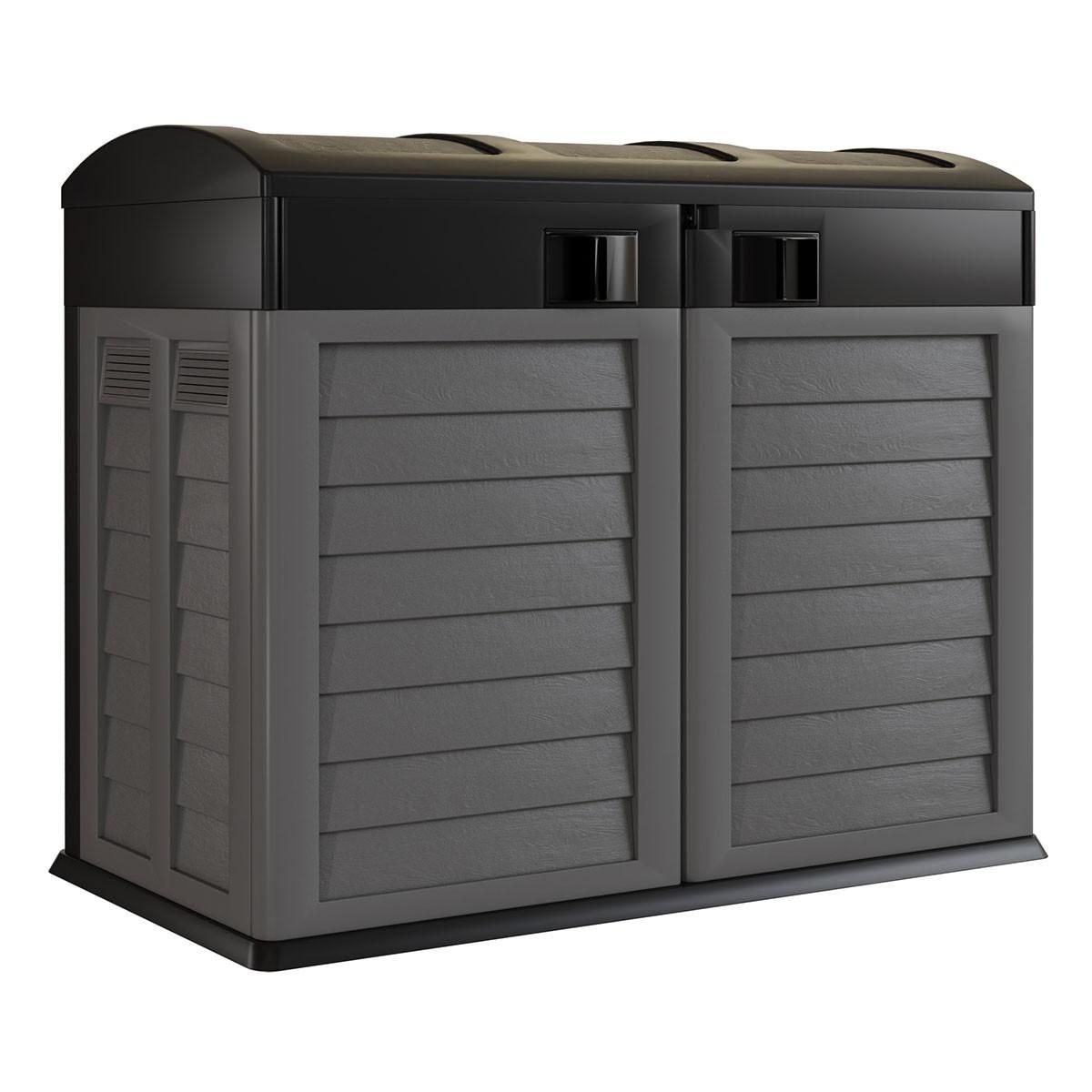 INTEC Cache Poubelles 2 portes Gris - Tri sélectif Extérieur - Abri Poubelle Design pour Terrasse et Jardin 1500L INTEC