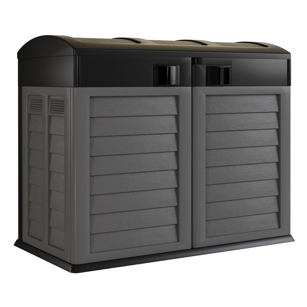INTEC Cache Poubelles 2 portes Gris - Tri sélectif Extérieur - Abri Poubelle Design pour Terrasse et Jardin 1500L INTEC