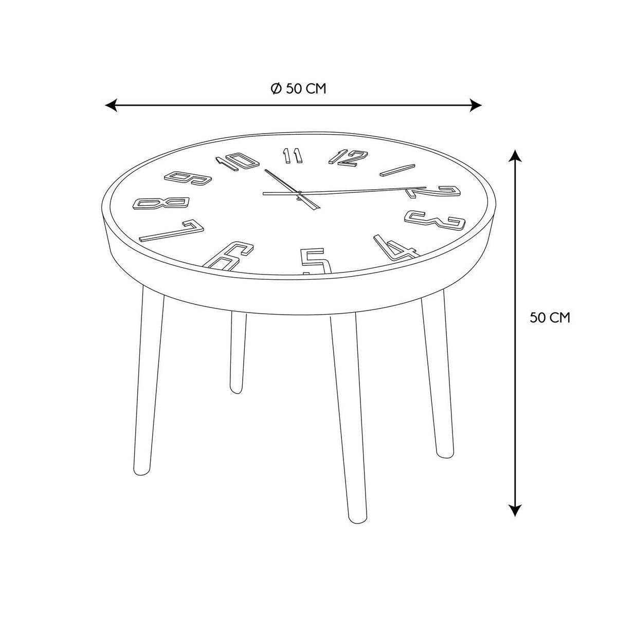The Home Deco Factory Table d'appoint avec horloge - Diam. 50 cm x H. 43,5 cm - Noir