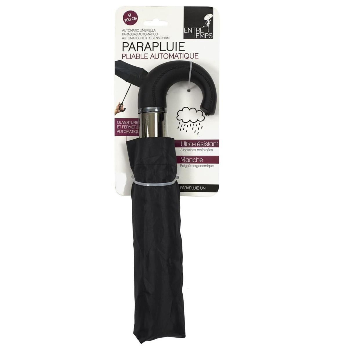 Paris Prix Parapluie Pliable Automatique  Rain  32cm Noir