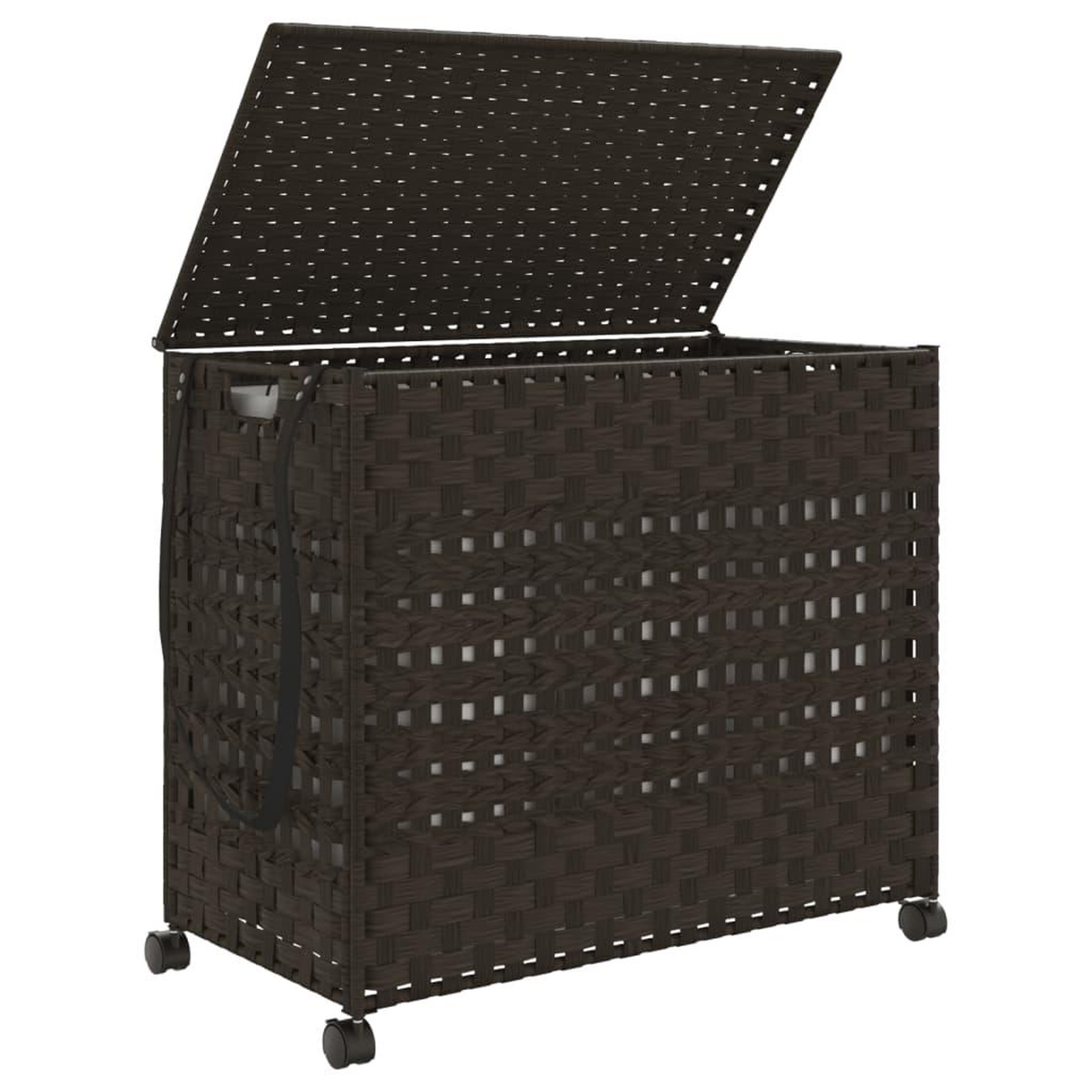 Voir la diapositive 4 : VIDAXL Panier a linge avec roulettes marron fonce 66x35x60 cm