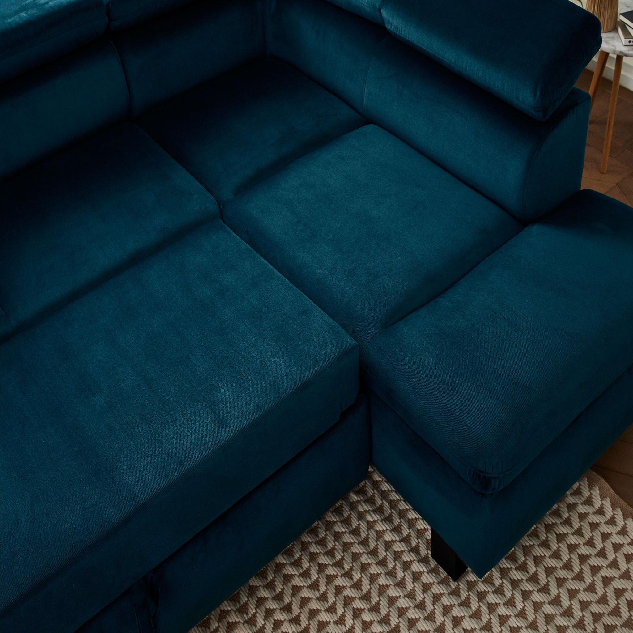 Voir la diapositive 6 : LISA DESIGN Nairobi - canapé d'angle convertible - en velours - 5 places - avec têtières - droit