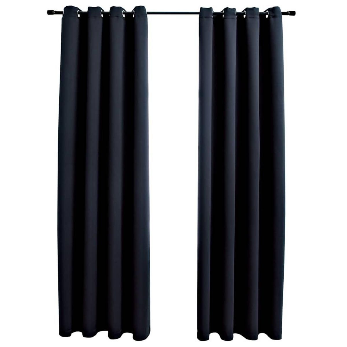 VIDAXL Rideaux occultants avec anneaux en metal 2 pcs Noir 140x175 cm