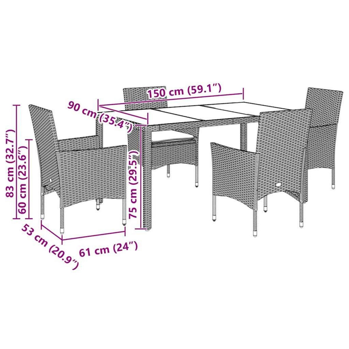 VIDAXL Ensemble a manger de jardin avec coussins 5 pcs rotin et verre