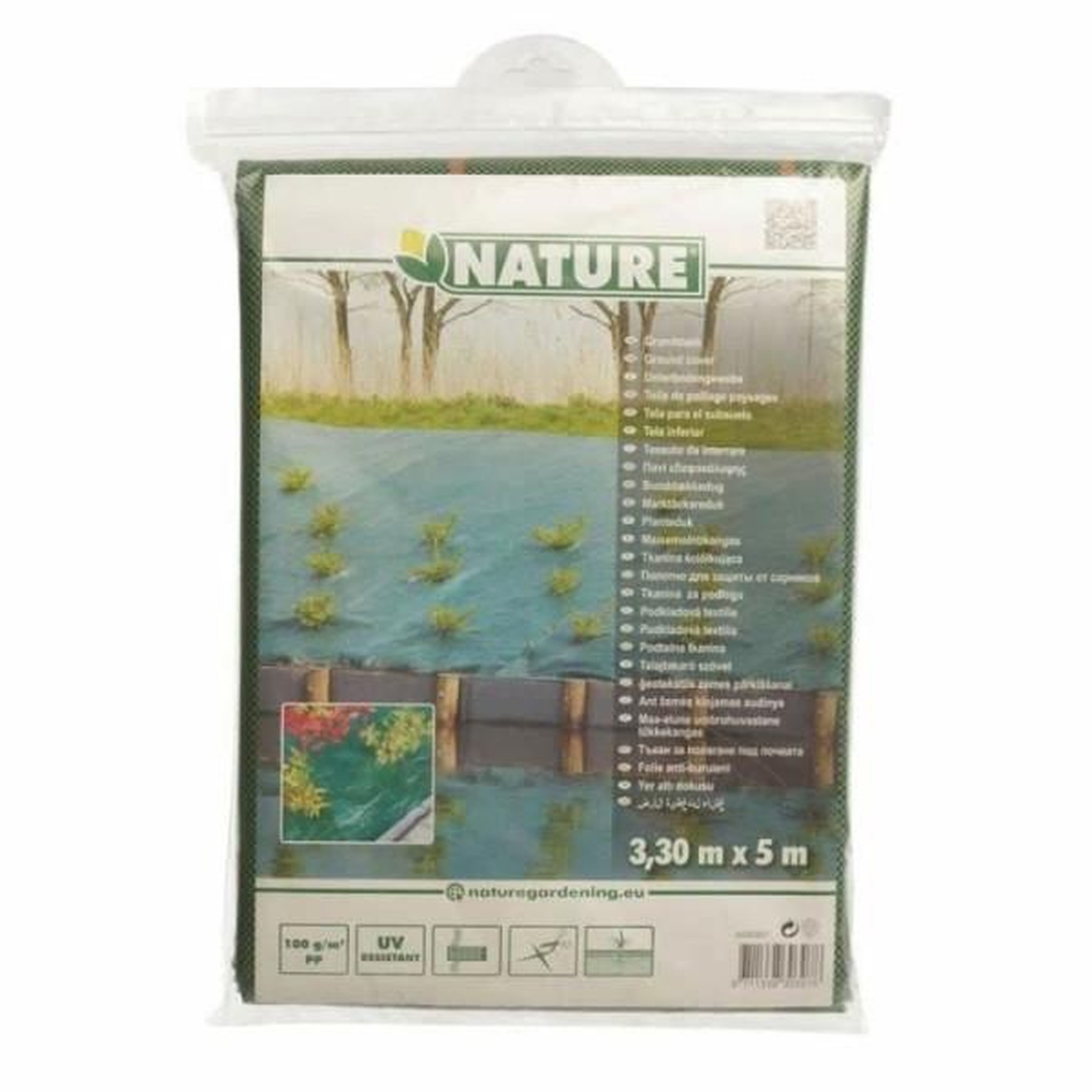 Voir la diapositive 3 : NATURE Toile de paillage paysages verte 3,30 x 5 m, traité anti uv, 100 g/m² - bâche de sol anti mauvaises herbes