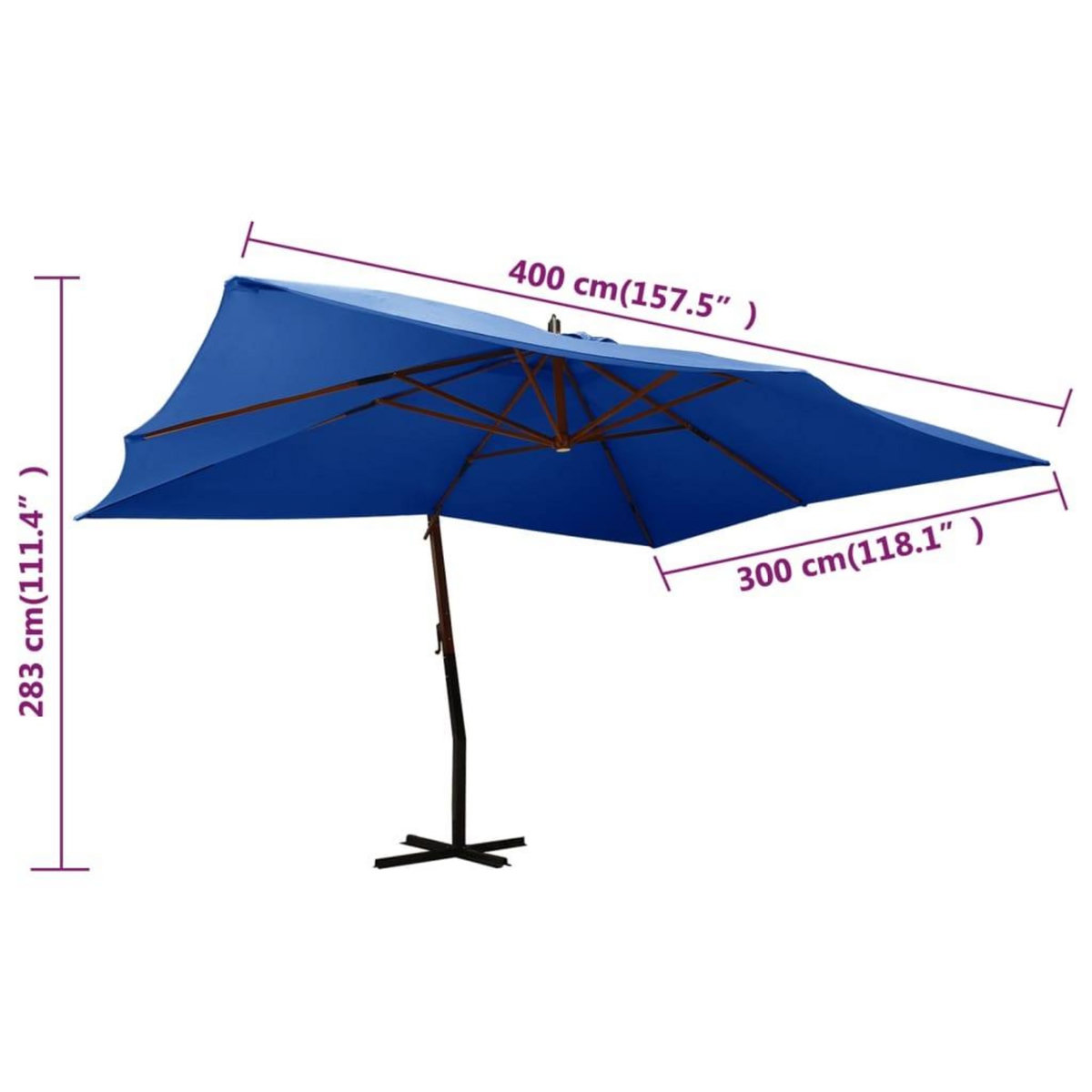 VIDAXL Parasol de jardin en porte-a-faux avec mat en bois bleu azure
