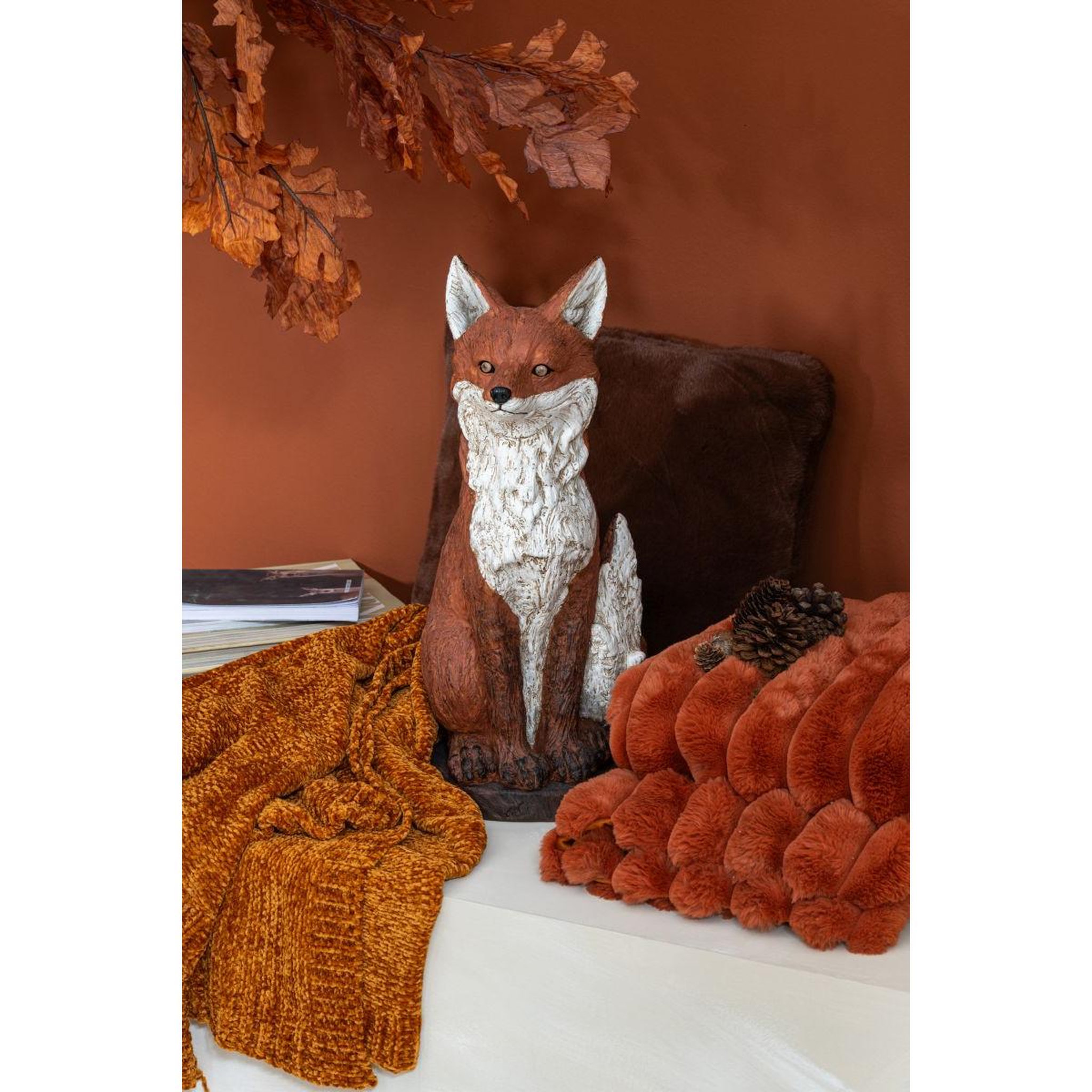 Voir la diapositive 5 : J-LINE Statue renard assis  automn  52cm rouille