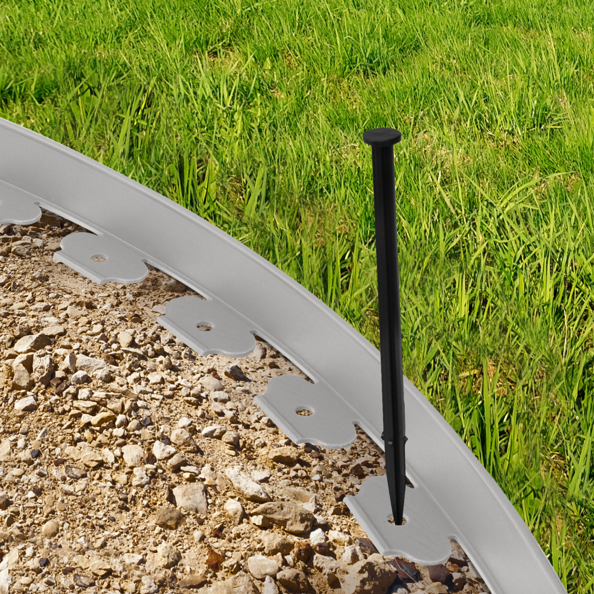 Voir la diapositive 3 : ID MARKET Bordurette de jardin flexible 10 m grise hauteur 5 cm + 30 piquets