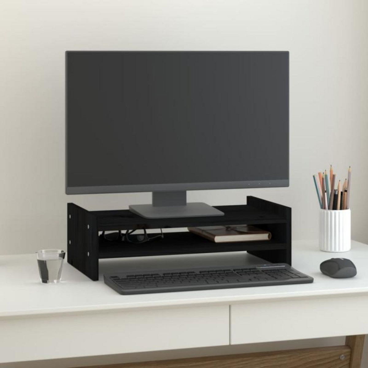 VIDAXL Support de moniteur Noir 50x27x15 cm Bois de pin solide