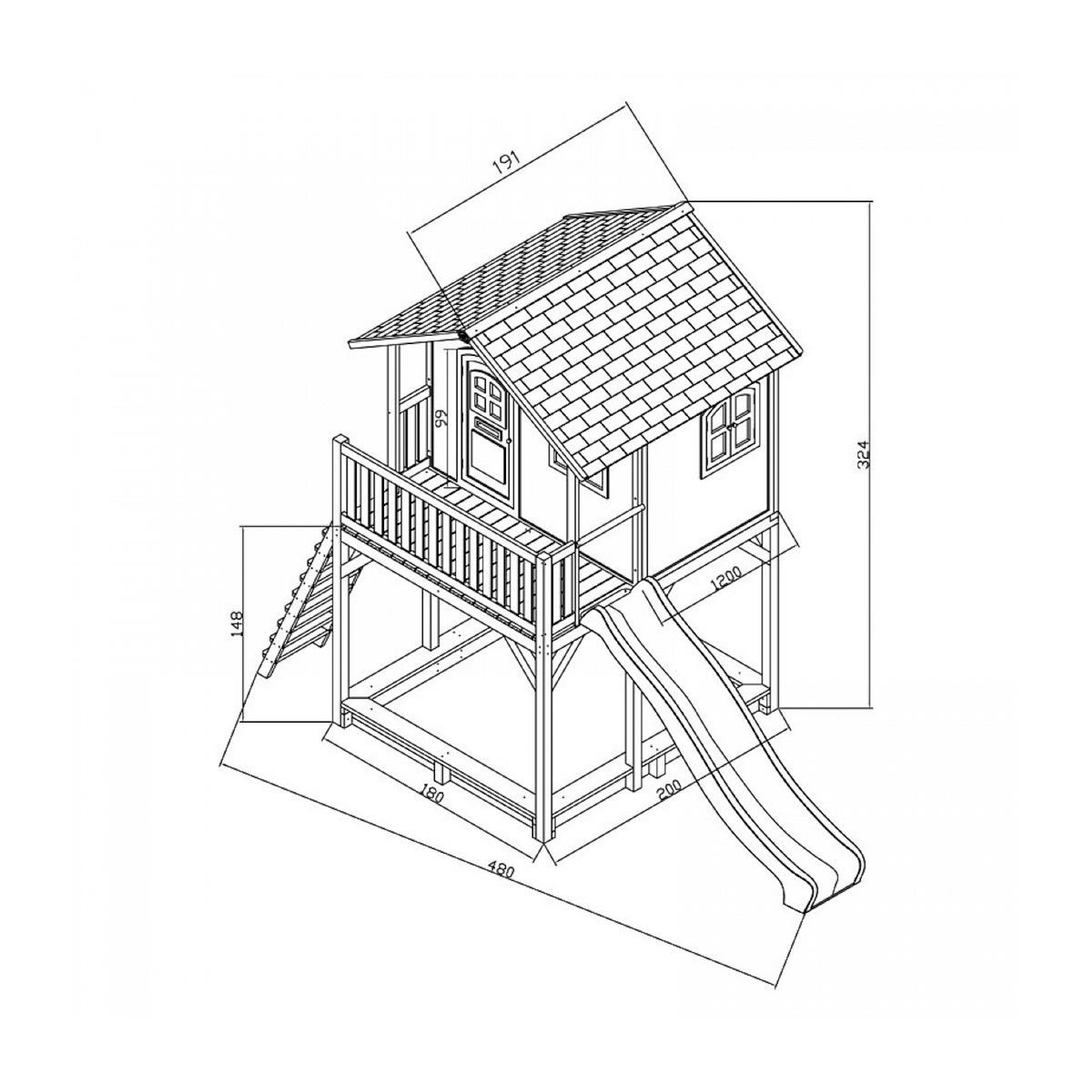 Axi House AXI Maisonnette ANDY Brun Vert avec bac à sable et toboggan Vert