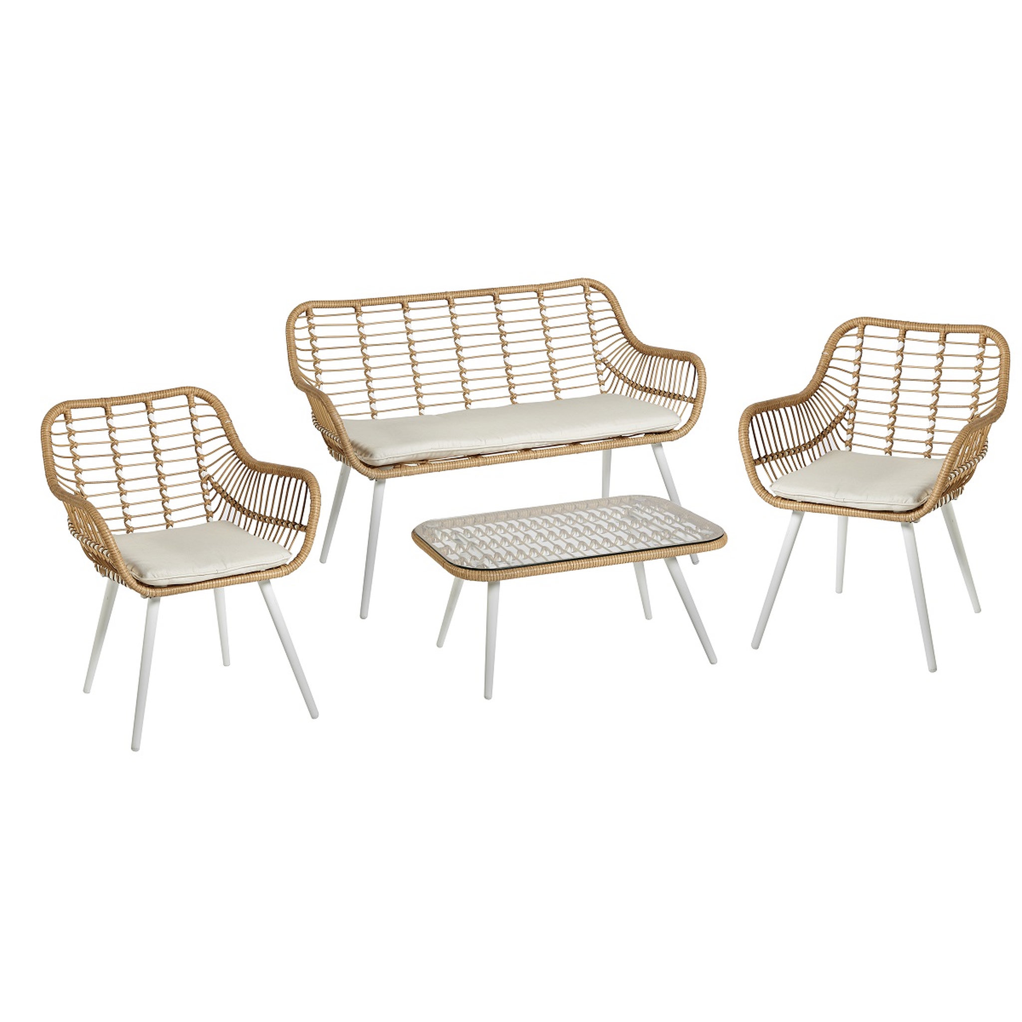 Voir la diapositive 3 : GARDENSTAR Salon bas de jardin - 4 places - Acier - Imitation osier