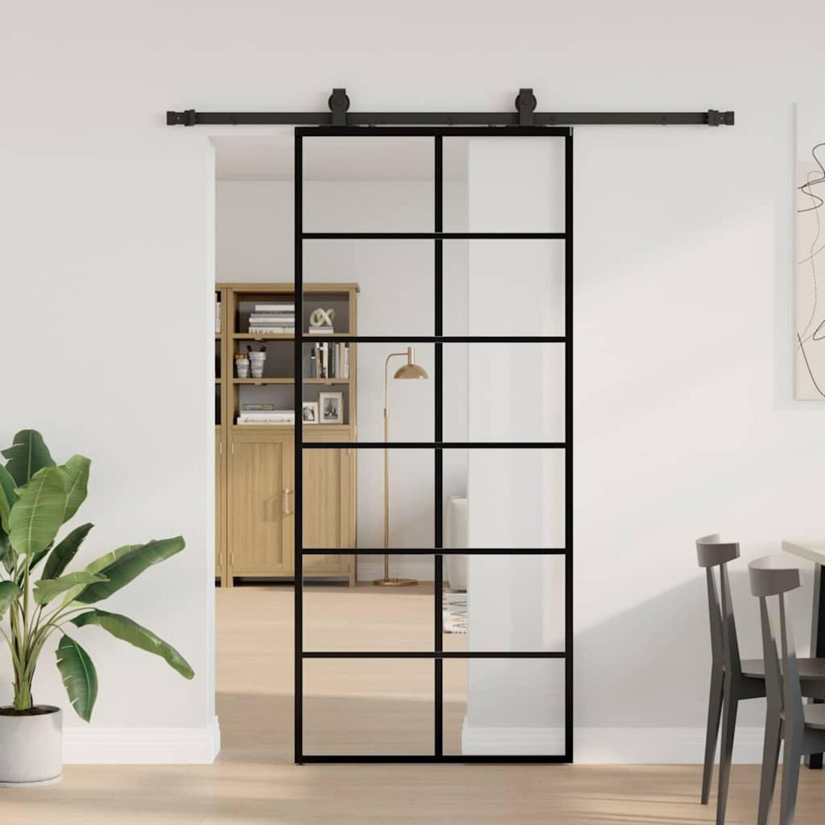 VIDAXL Porte coulissante kit de quincaillerie noir 90x205 cm verre ESG