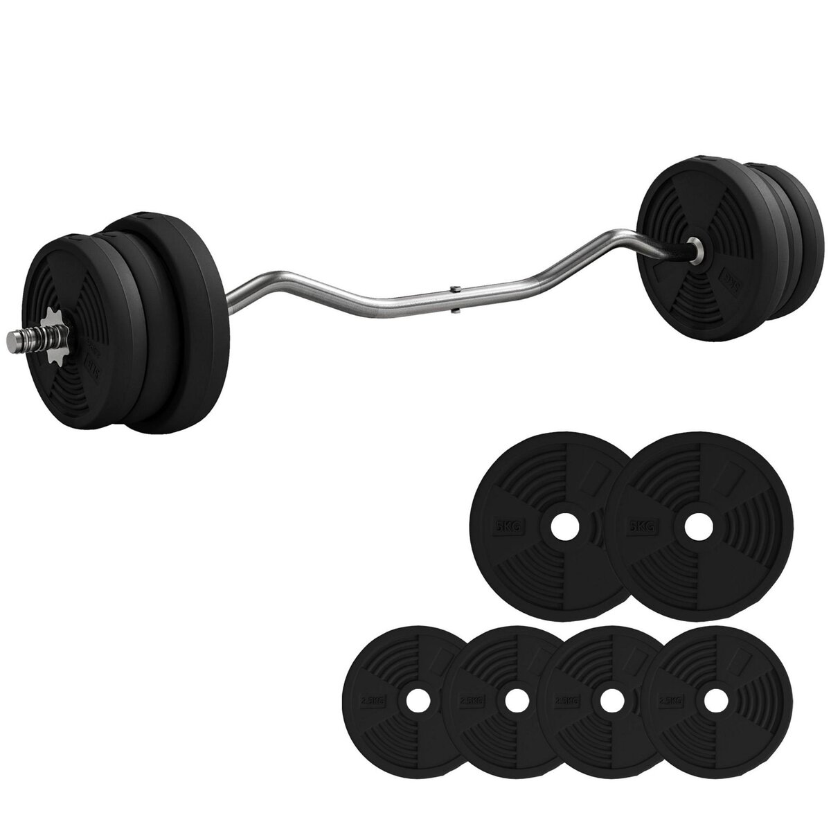 HOMCOM Ensemble d'haltères 25 kg total, barre d'haltère avec disques de poids 5 kg et 2,5 kg, barre longue, avec poignée antidérapante, exercices de fitness entraînement à la maison et gym, noir