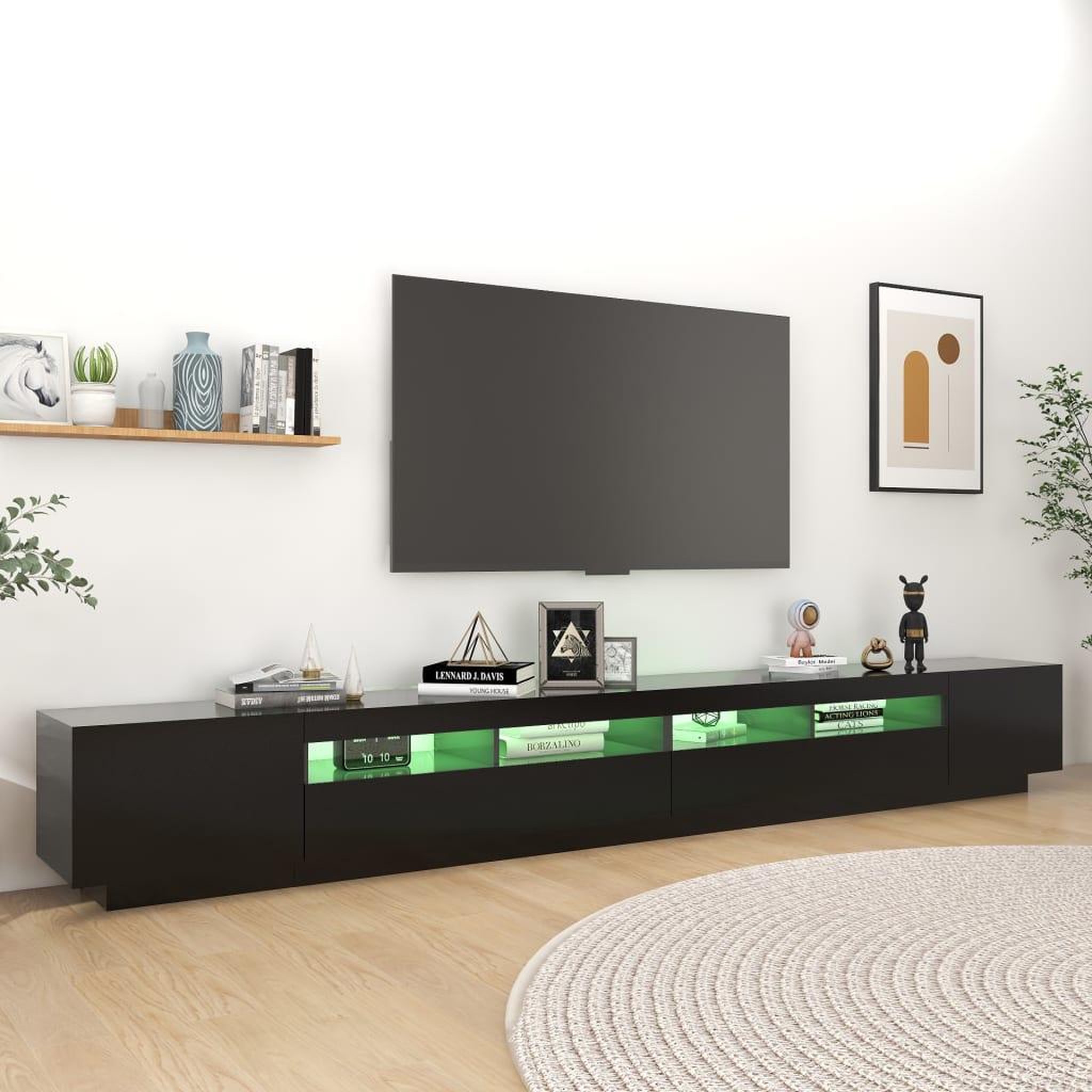Voir la diapositive 4 : VIDAXL Meuble TV avec lumieres LED Noir 300x35x40 cm