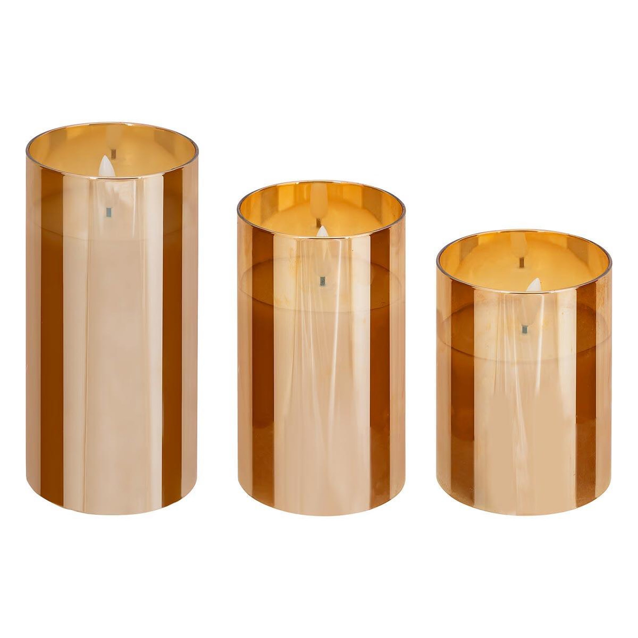 Voir la diapositive 1 : ATMOSPHERA Lot de 3 Bougies LED en Verre  Sena  15cm Ambre