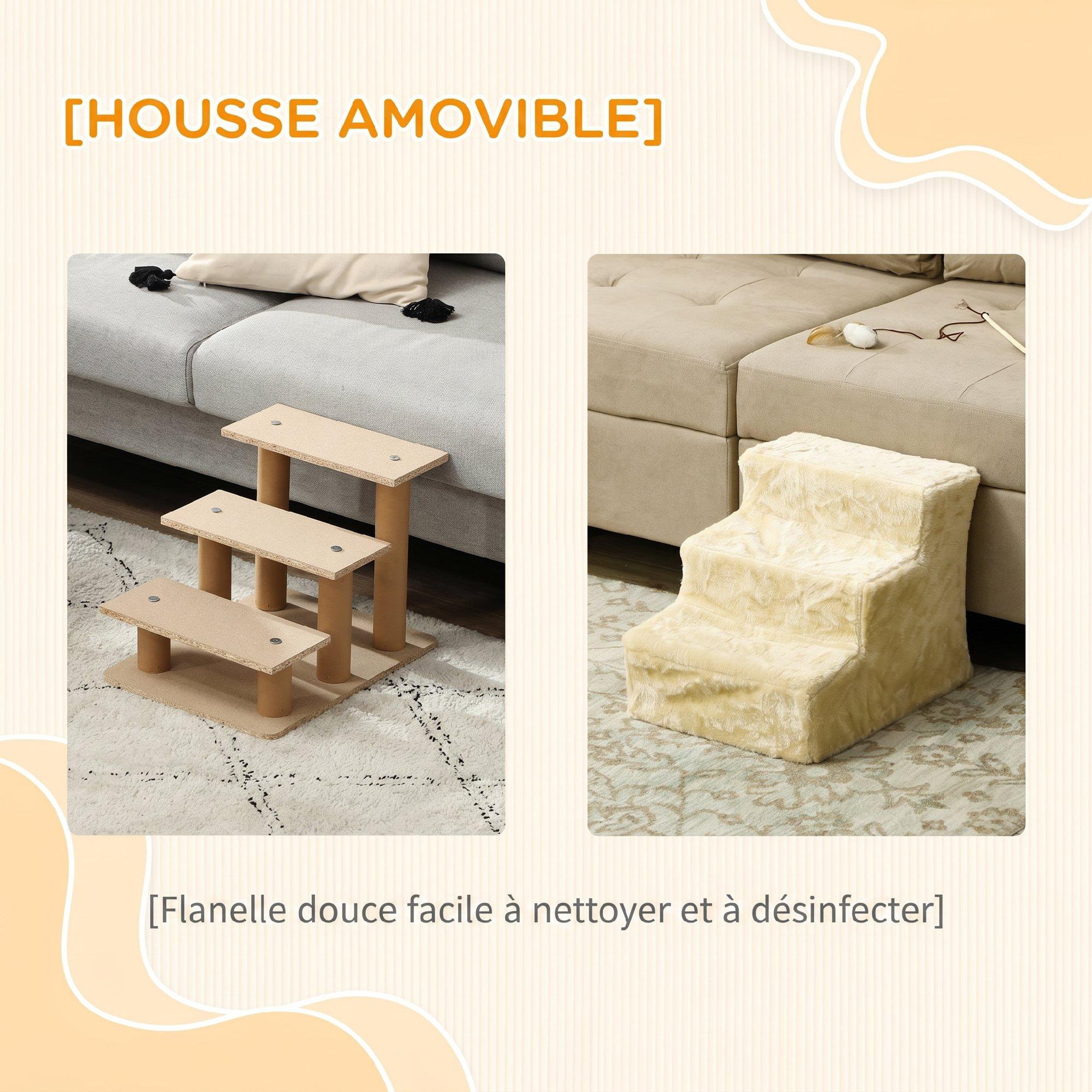 Voir la diapositive 6 : PAWHUT Escalier pour chien à 3 marches déhoussable lavable - 46 x 35 x 35 cm - beige