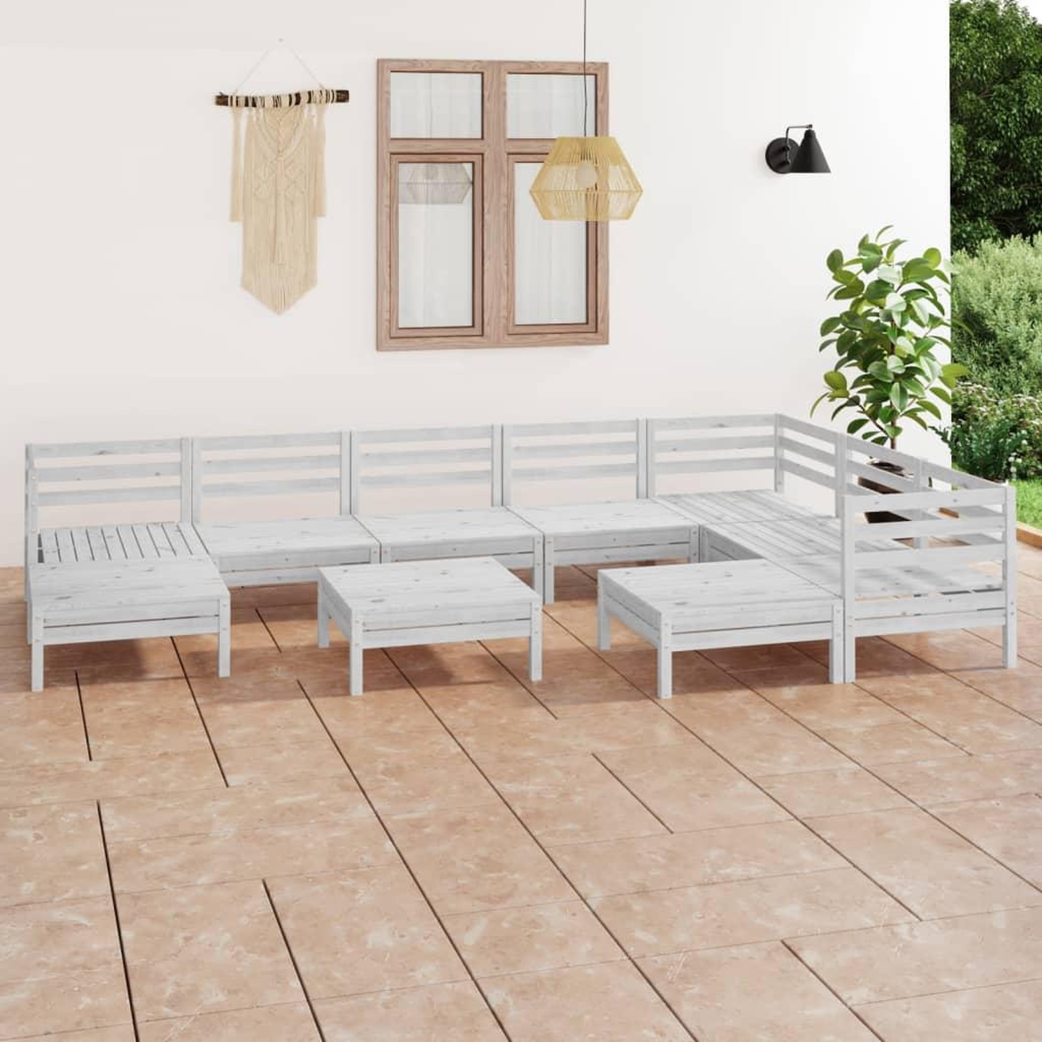 Voir la diapositive 1 : VIDAXL Salon de jardin 10 pcs Bois de pin massif Blanc