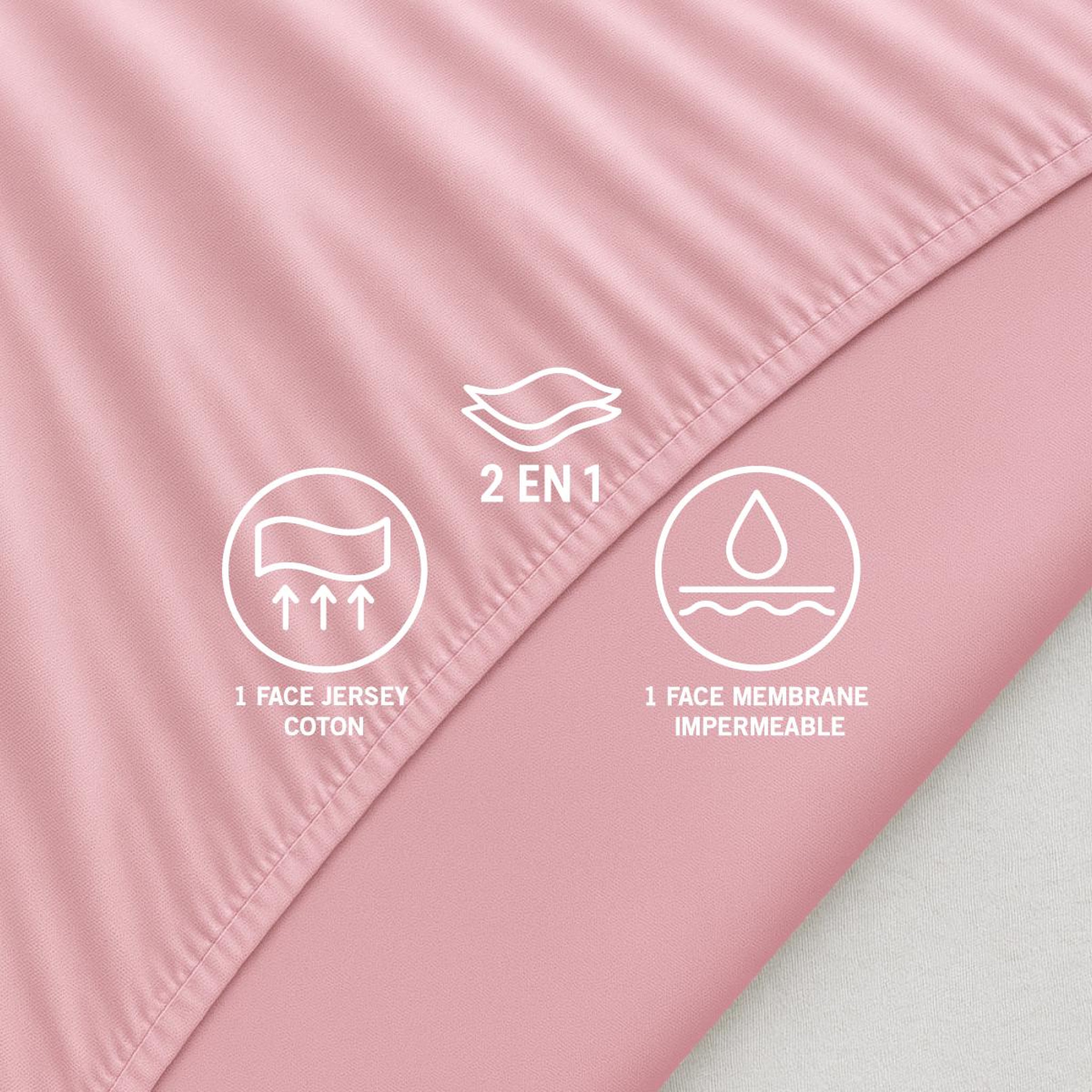 Voir la diapositive 5 : DODO Drap Housse 2 en 1 - Alèse Imperméable intégrée - Coloris Poudre