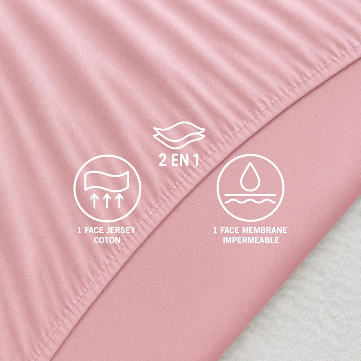 DODO Drap Housse 2 en 1 - Alèse Imperméable intégrée - Coloris Poudre